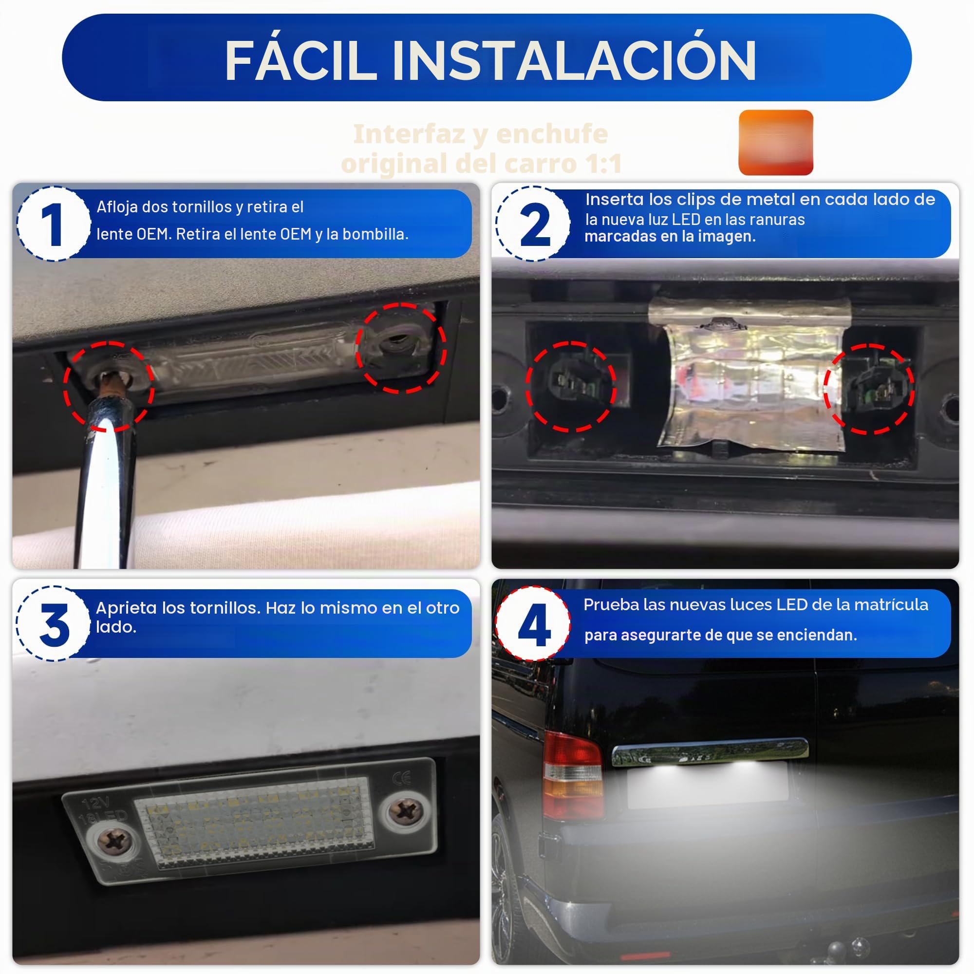 2 luces LED de matrícula para VW Caddy MK3 Transporter T5 T6 Golf MK5 P/assat B5 B6 J/etta Touran Skoda Superb 18-SMD 6000K Blanco Canbus Led Tag Lámparas