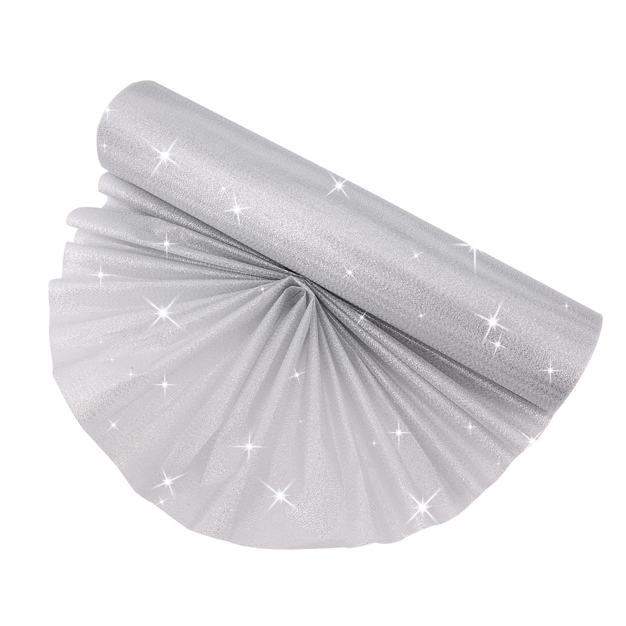 Time to Sparkle 29cm*26m Sheer Organza Roll Sash Fabric Table Runner Sashes Chair Cover Bows Swags Wedding Party - Glitter Silver