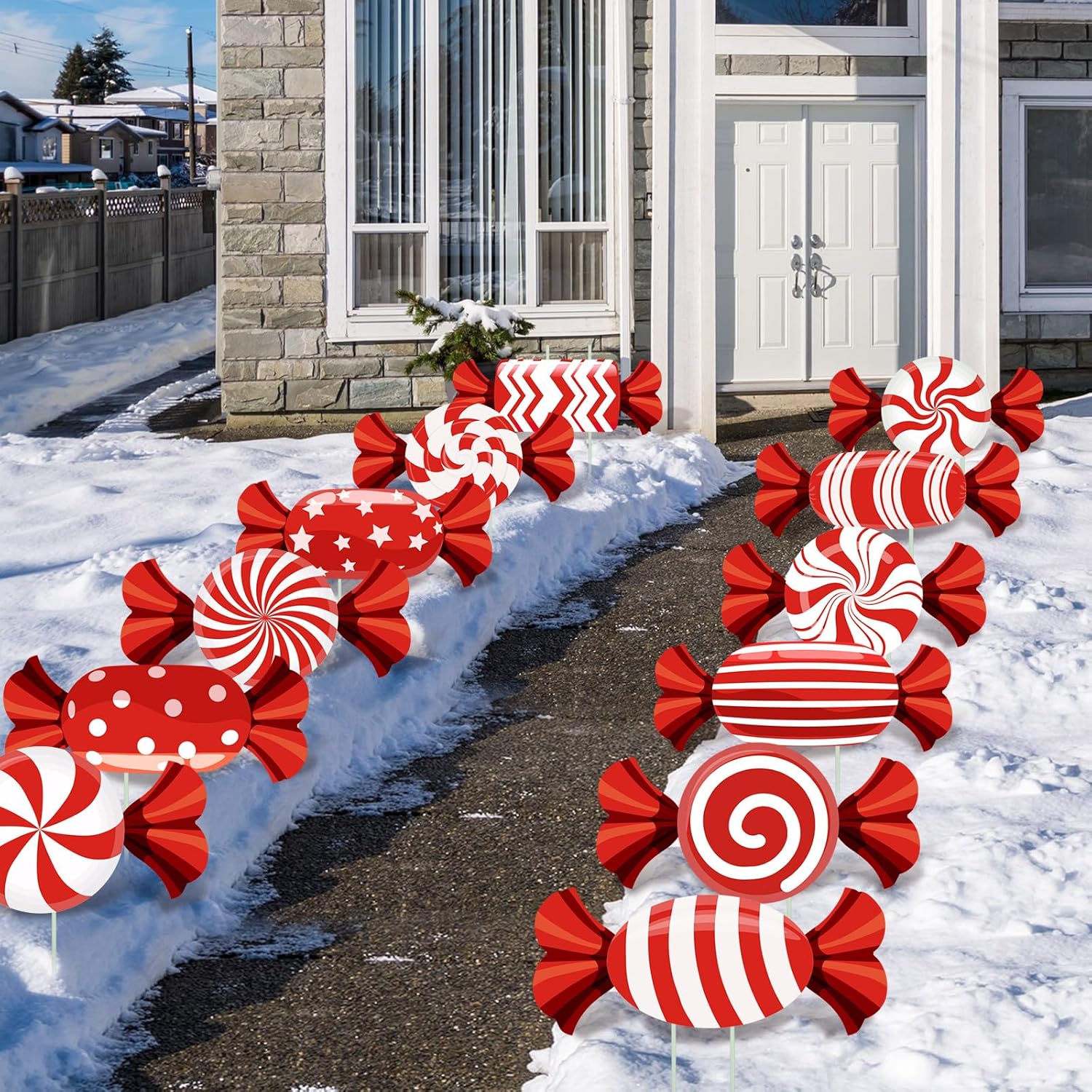 BBTO 12 Pcs Christmas Candy yard Decorations Plastic Outdoor Peppermint Lollipop Candy Signs with Stakes for Winter Holiday Christmas Outside Yard Pathway Lawn Decor Supplies