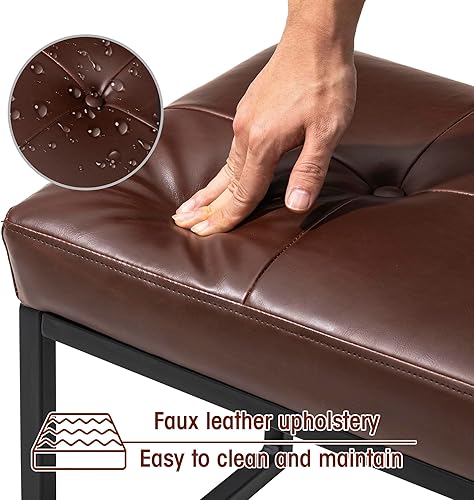 Miniatura 6 de glitzhome Banco otomano, moderno taburete de tocador de piel sintética con marco de metal, taburete de maquillaje, taburete acolchado para