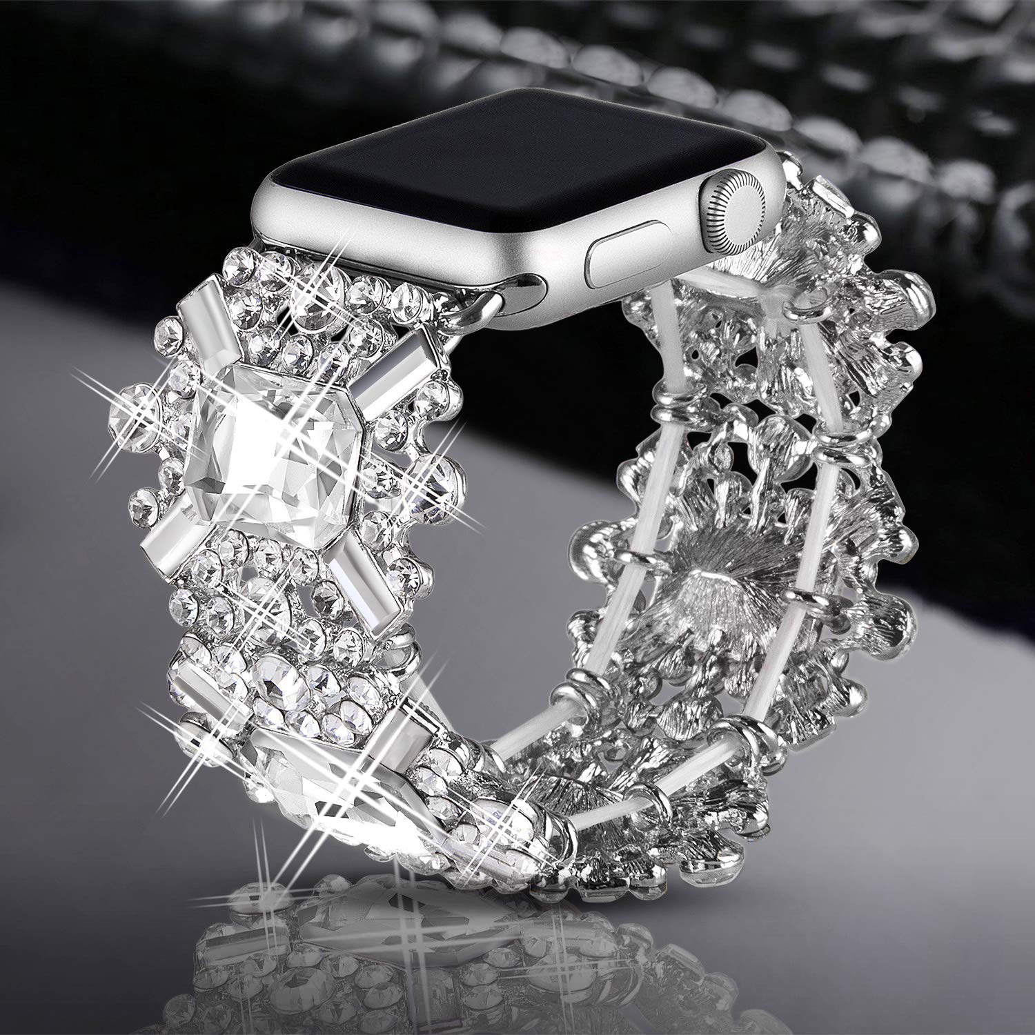 VIQIV Bling Bands Compatible with Apple Watch Band 38mm 40mm 41mm 42mm 44mm 45mm 49mm Iwatch Series SE 9 8 7 6 5 4 3 2 Ultra, Diamond Rhinestone Dressy Metal Bracelet Wristband Strap for Women