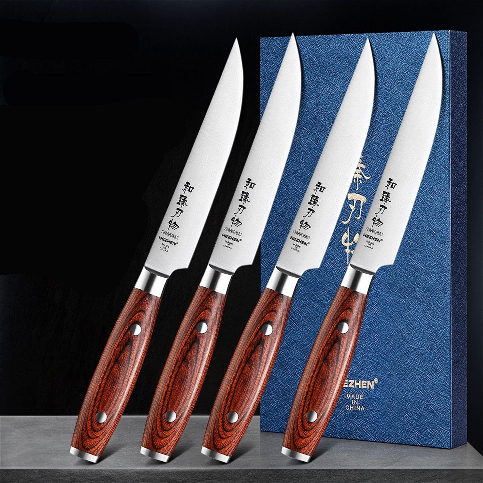 Set de cuchillas de carne de filete de 4pc de acero inoxidable maquinilla de afeitar cuchillas afiladas chef