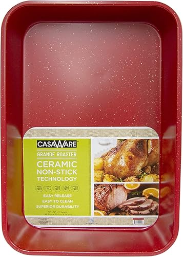 casaWare Grande - Sartén para lasañaasador, 18 x 12 x 3 pulgadas, extragrande, revestimiento de cerámica, antiadherente (granito rojo)