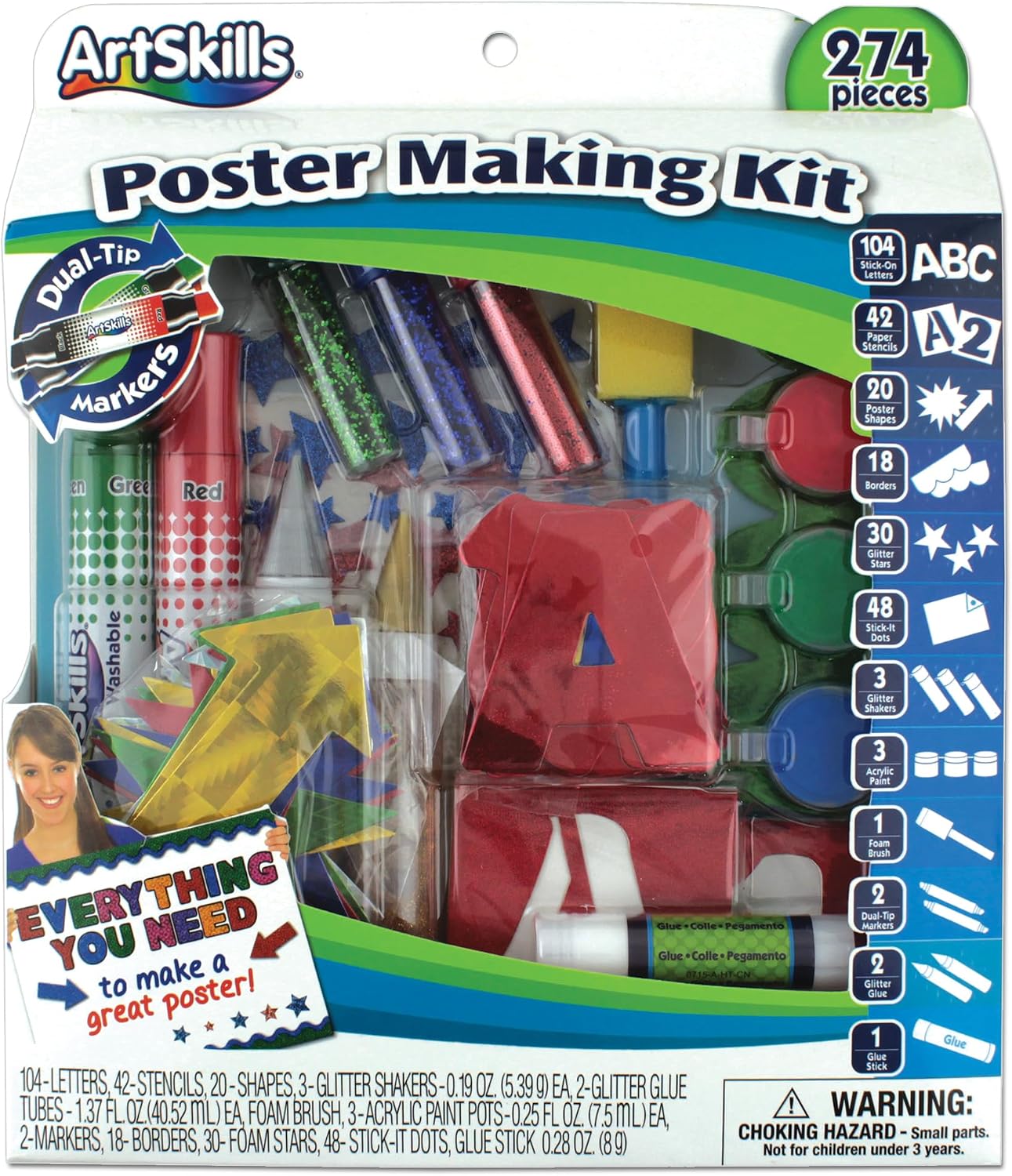ArtSkills Poster Making Kit, Project and Crafts Science Fair Board Supplies with Markers, Stencils, Letters, Glitter, Glue and More, 274 Pieces