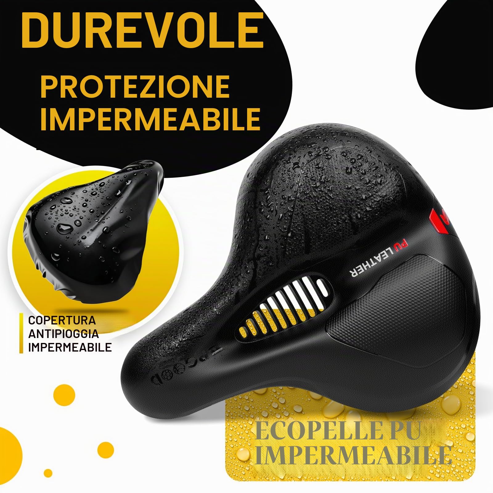 SPGOOD Sella Bici Comoda, Sella Bicicletta Morbida Memory Foam, Ergonomica Traspirante Ammortizzante Con Copertura Impermeabile Bici da Strada City MTB Corsa per Donna Uomo Bambino 25 x 21 cm