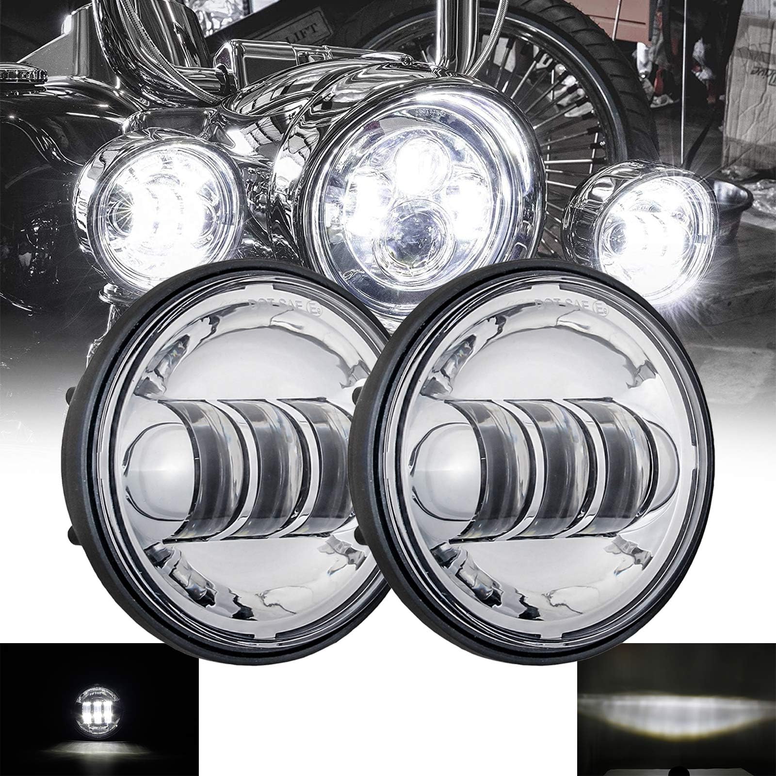 2 PCS 4.5 Inch LED Passing Light LED Fog Lamps for Motorcycles Auxiliary Light Bulb Motorcycle Projector Driving Lamp (Silver Fog Light)