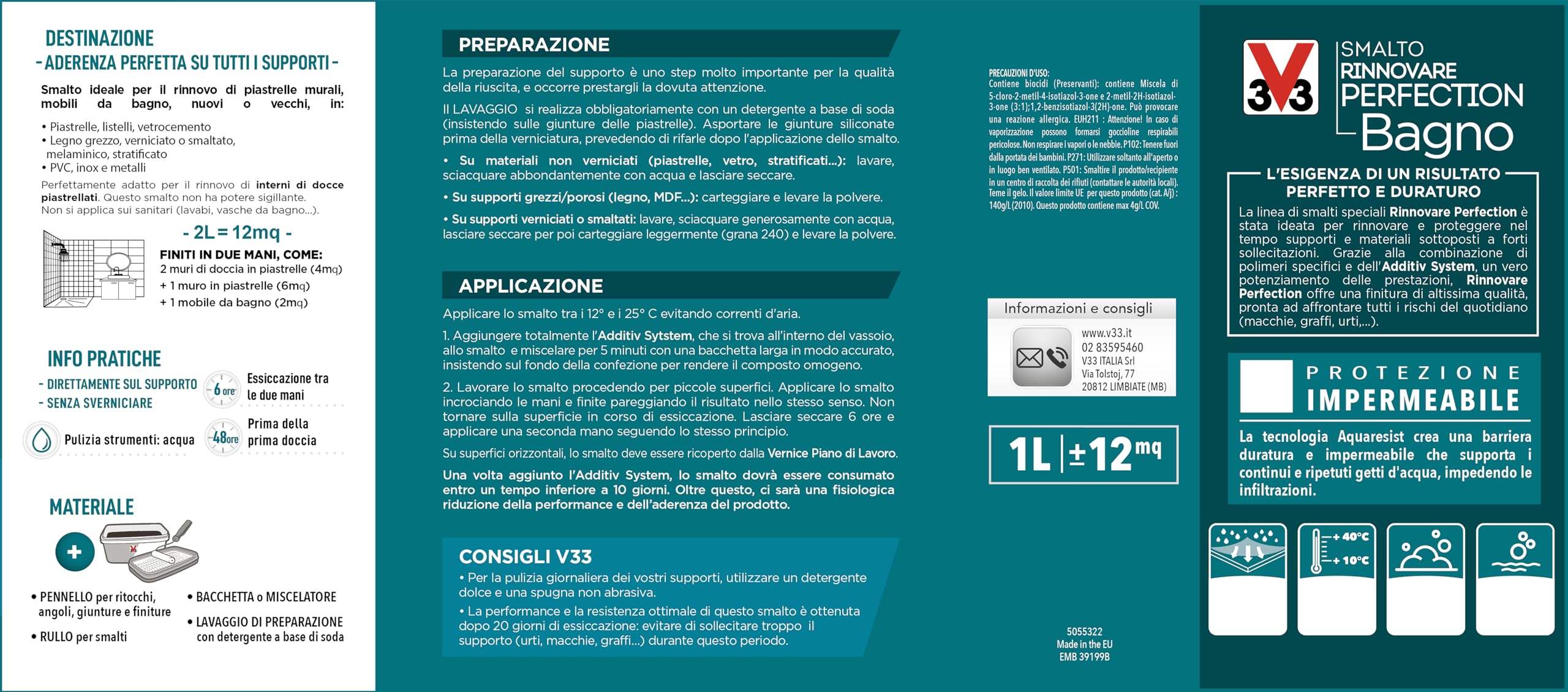 V33 Smalto Rinnovare Perfection Bagno Bianco Satinato 0,75 L