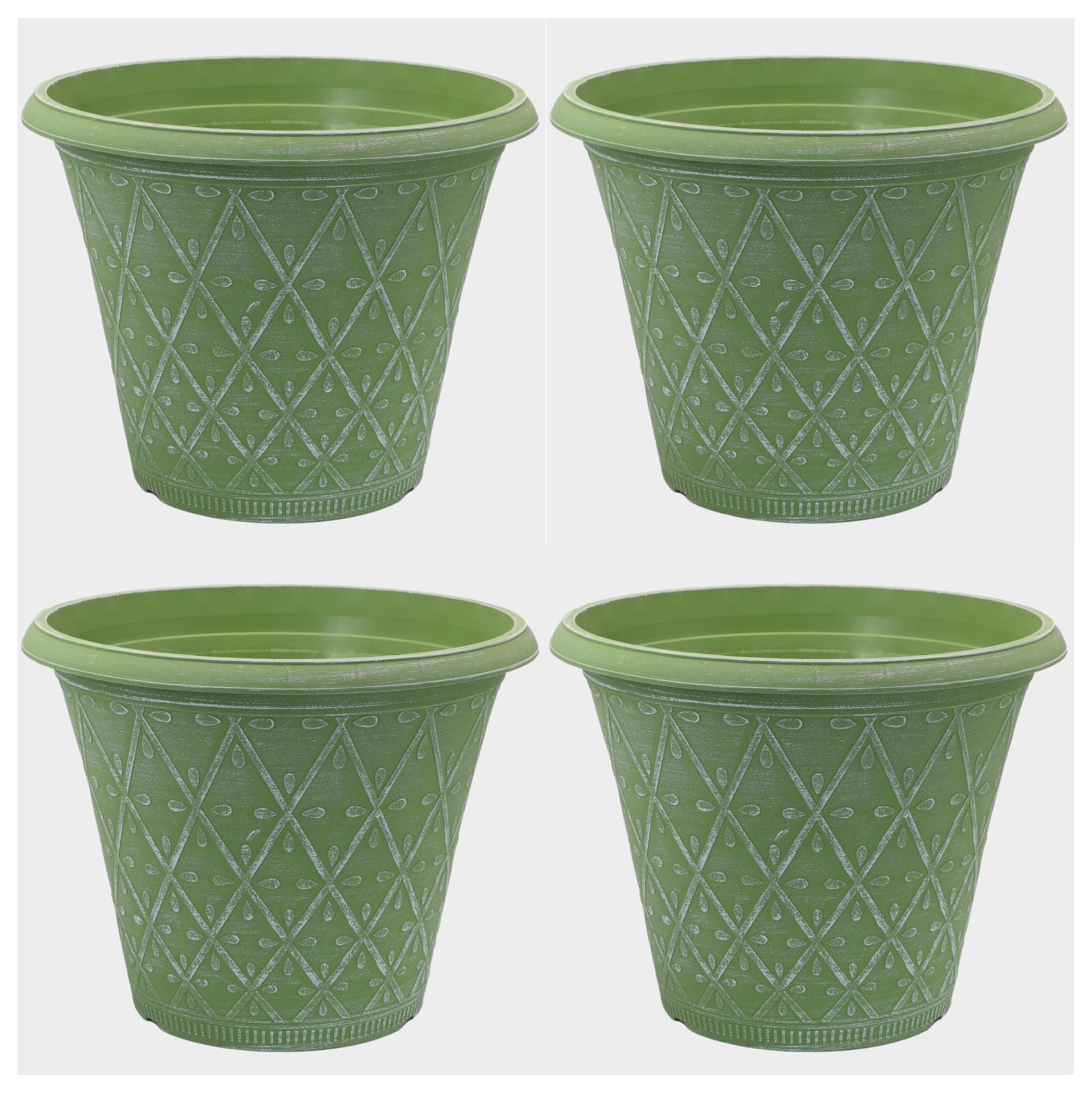 Fyne-Finds Set of 4 Round 30cm, 12inch Garden Plastic Material Plant Pot Moss Green Outdoor Planter Decorative Cover, Drainage Holes, Weather, Frost Proof