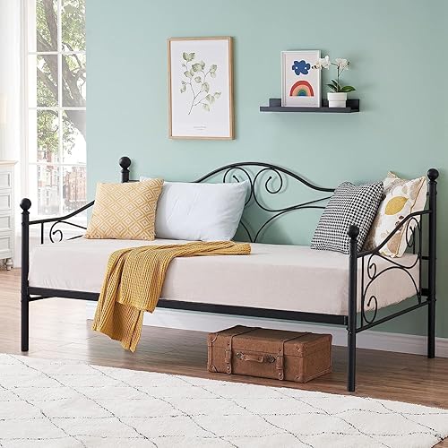 VECELO - Marco de sofá cama de metal prémium, soporte de listones de acero, cabecera de patas fuertes, base de colchón, muebles multifuncionales