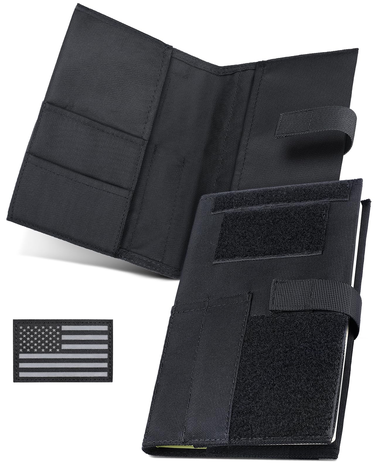 Tactical Book Cover for 5.5" x 8" Military Log Book, Green Book Protective Holder, Detachable Army Field Notebook Cover with Flag Patch, for