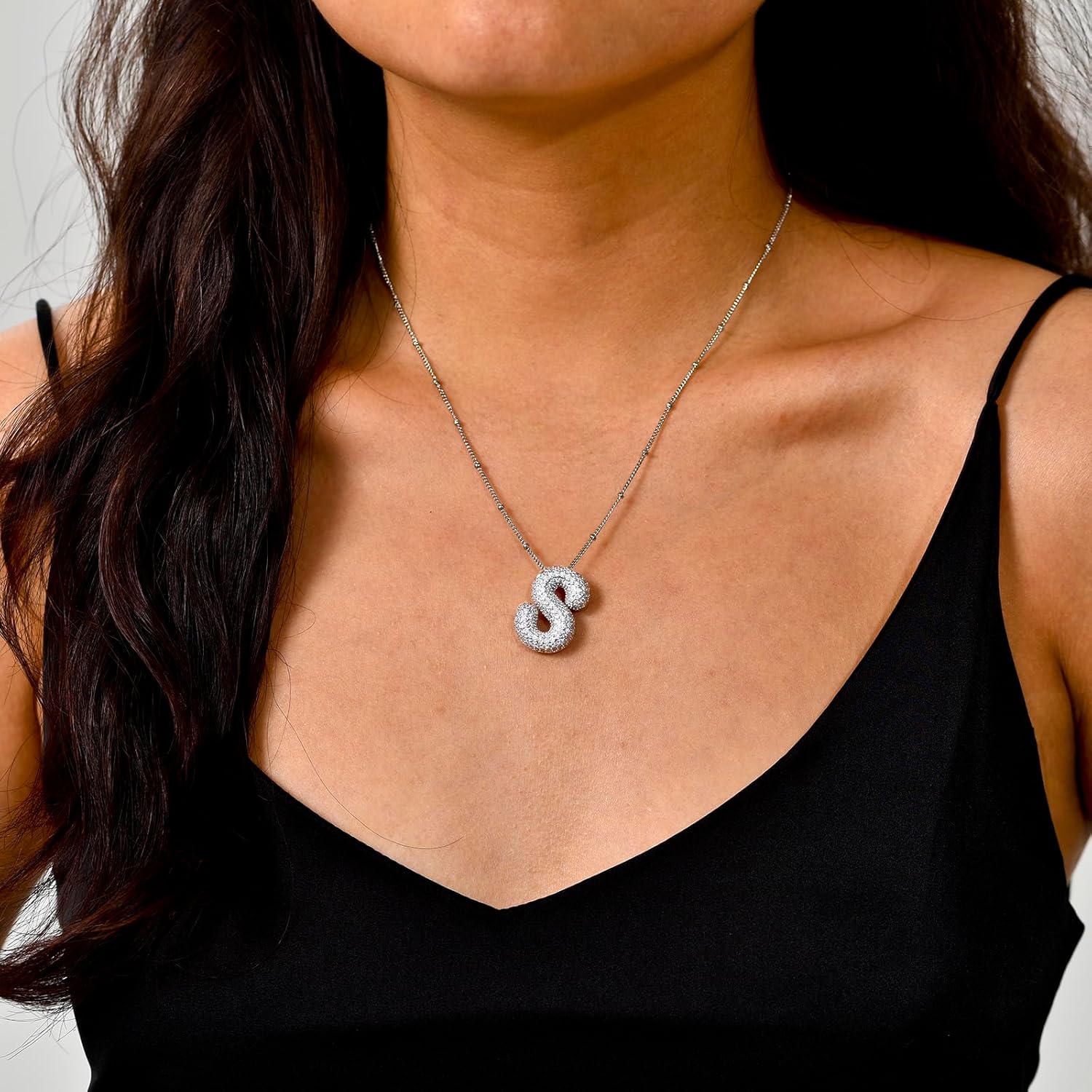 Bubble Letter Necklace for Women Dainty Balloon Initial Necklaces Cubic Zirconia Alphabet Name Pendant Necklace Personalized Jewelry Gifts - Image 2