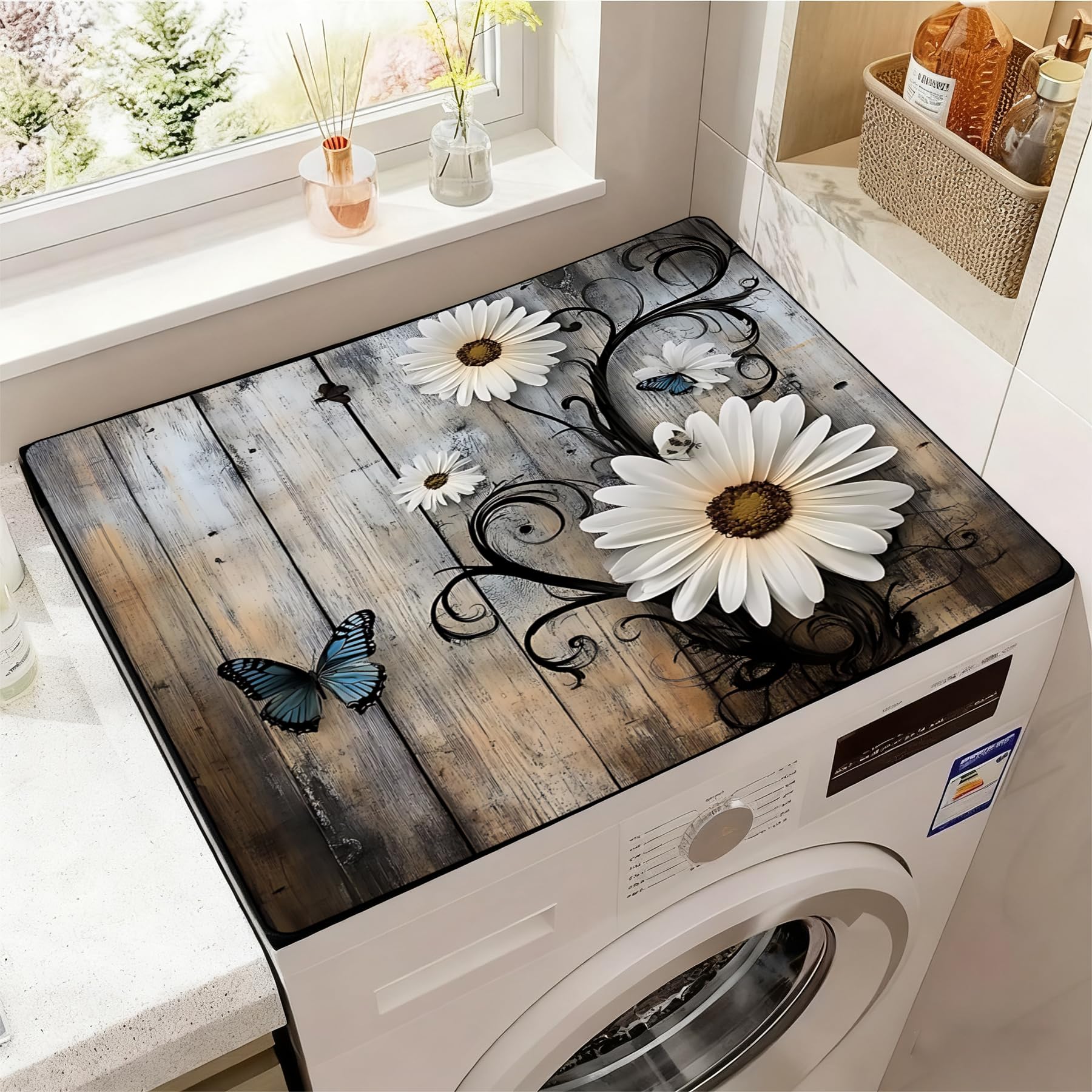 Washer and Dryer Covers for the Top, Non-slip Dryer Top Protector Mat, Dust-proof Washing Machine Cover, 23.6" x 19.7" (Wood grain, 23.6" x 19.7")