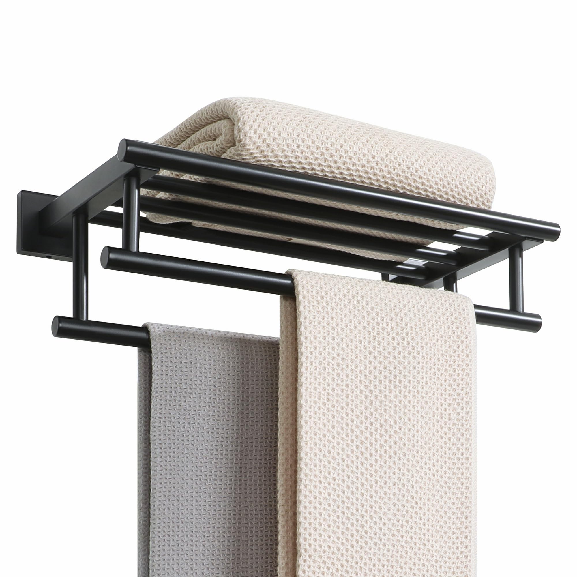 Alise Towel Rack,Large Towel Holder Towel Shelf with Double Towel Bars for Bathroom Lavatory,16-Inch SUS 304 Stainless Steel Wall Mount Towel Hanger,Matte Black