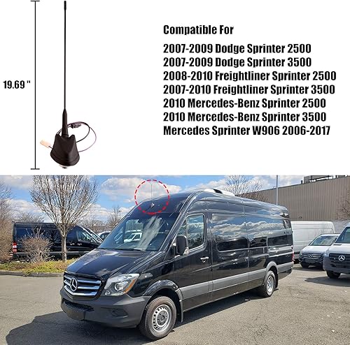 Miniatura 3 de Antena de radio montada en el techo del coche compatible con Benz Sprinter W906 2007-10 Dodge Freightliner Sprinter A9068200475 2006-17