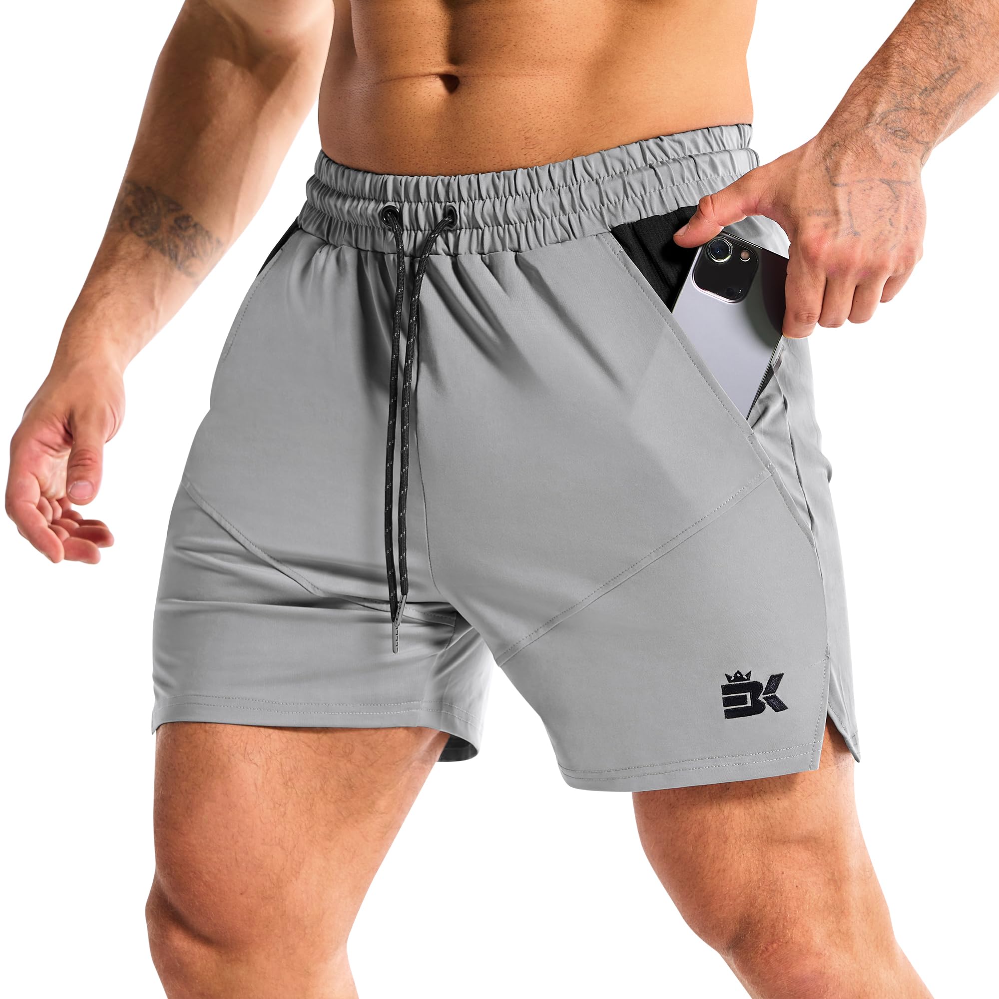 BROKIG Mens LightArmor Gym Shorts with Pocket Fitted Quick Dry 5 Inch Inseam Athletic Shorts for Workout Exercise