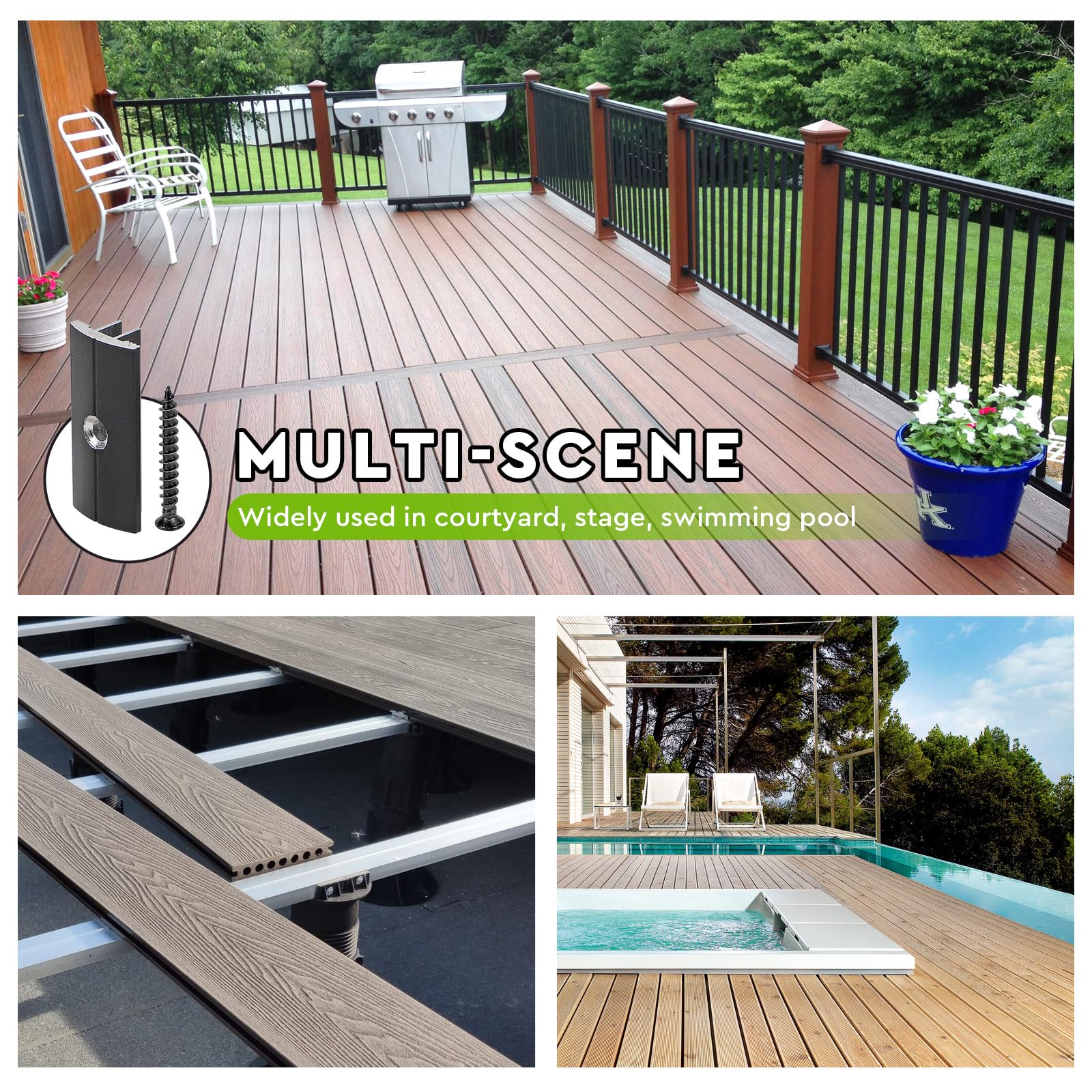 200 Pcs Clips für Holzböden aus Kunststoff Aluminiumlegierung T-Clips für Terrassendielen 6 mm Spaltabstand Versteckte Abstandhalter mit 200 Schrauben für WPC/BPC Dielen Verbunddielen Schwarz