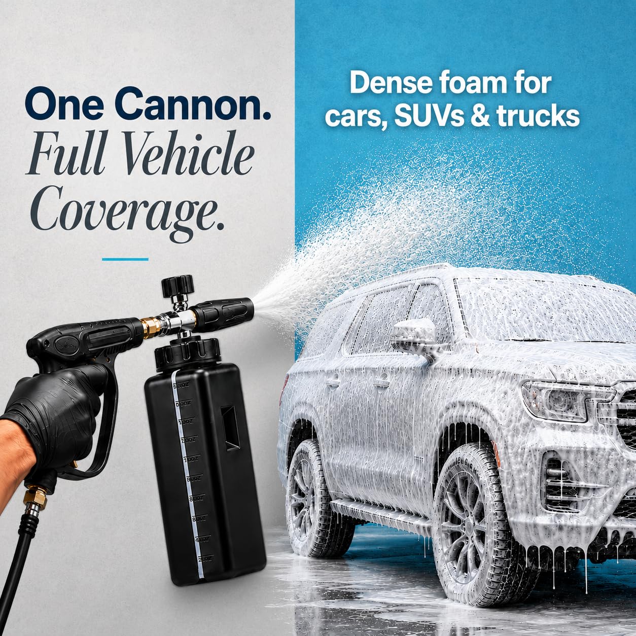 Crystal Clean Foam Cannon for Pressure Washer – High Performance Adjustable Foam Sprayer with 1/4” Quick Connector, Thick Foaming Spray Nozzle, 1000ml Wide Mouth Bottle for Car Wash