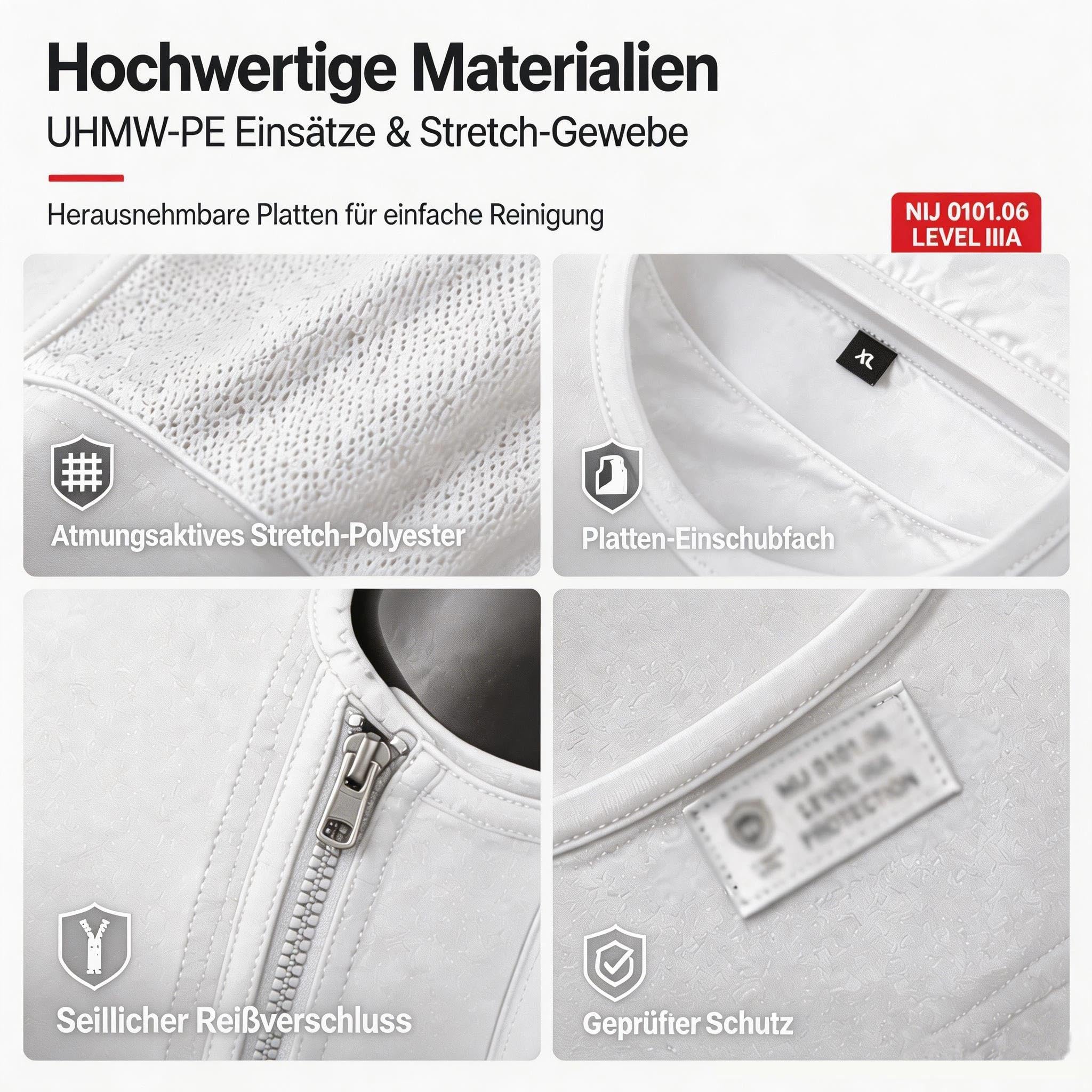 Generisch NIJ IIIA Level Bulletproof Vest,Kugelsichere Weste,Schusssichere Weste für Herren Damen, Leichte Verdeckt Tragbare Stichfeste Unterziehweste mit UHMW‑PE Schutzplatten,Vorne & Hinten Schutz