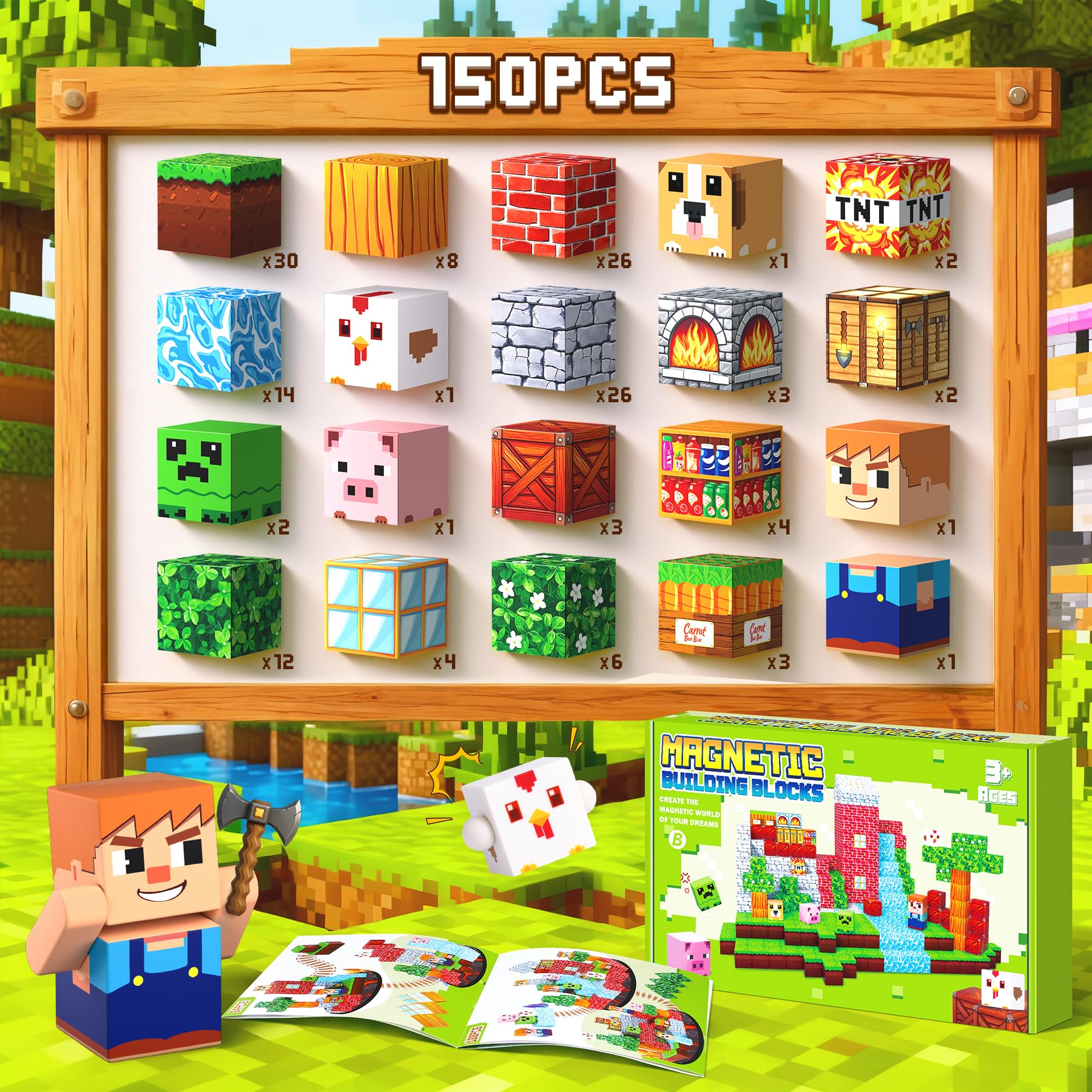 COOLJOYA Construction Magnetique Enfant Cube Magnétique,150 Pièces Ensemble de Cubes de Construction Magnétiques, Jouet créatif Montessori pour Enfants à partir de 4 Ans