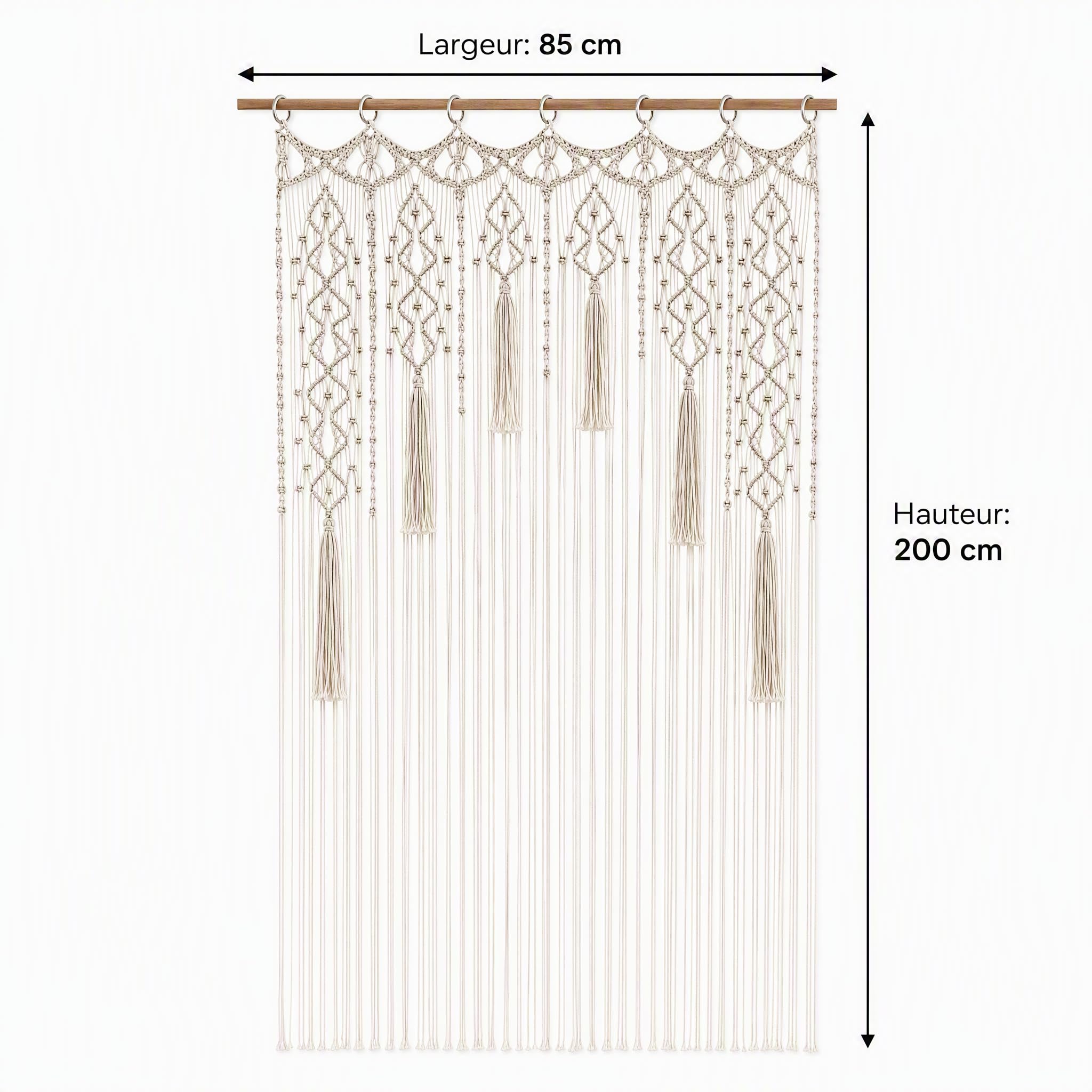 Rideau de porte bohème en macramé, rideau de porte tissé bohème, fait à la main en corde de coton, tapisserie de séparation de pièce, pour chambre à coucher, salon, décoration de mariage, beige