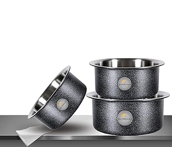 Flixbloom Cookware Set Induction Bottom Tope/Handi Aluminium Thick Flat Bottom Patila/Bhagona/Tapila/Tapeli Induction Base Cookware Sets Utensil for Kitchen (3L,4L,5L (3 Piece Combo Set)