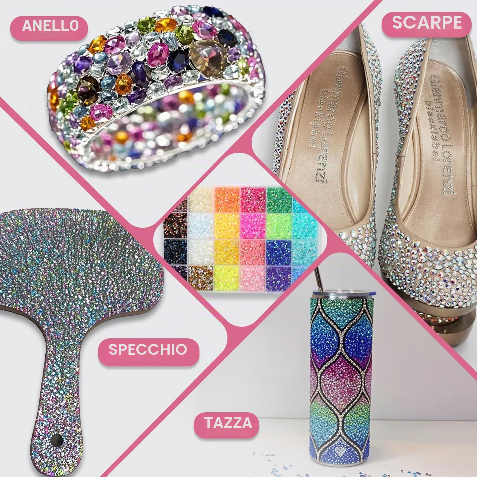 Strass Unghie, 28800 Pezzi Strass per Unghie, 24 Colori Brillantini Unghie Nail Art con Pinzetta e Penna per Punteggiatura di Strass, DIY Brillantini per Unghie, 3mm
