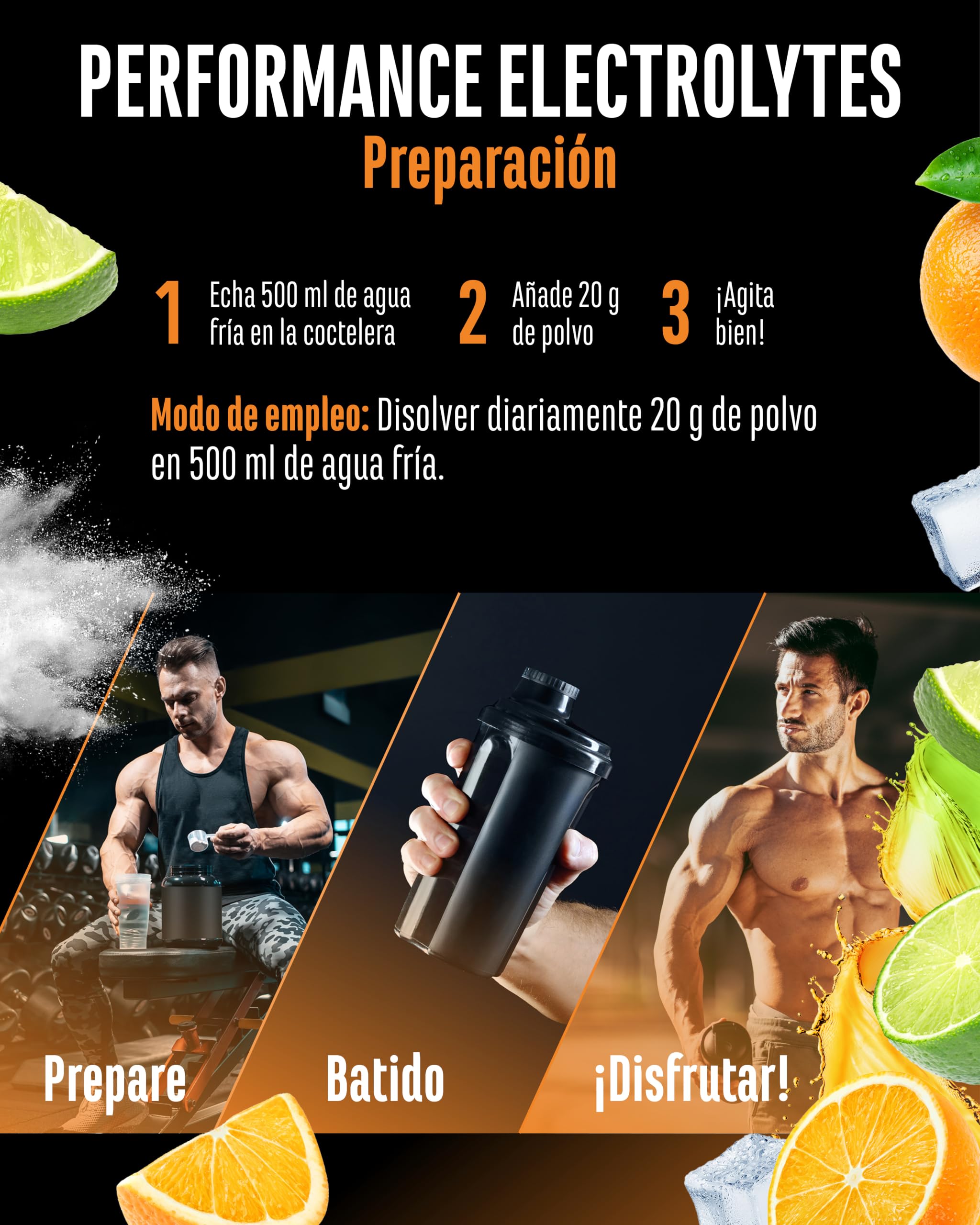 Performance Electrolytes - 400 g (20 Porciones) - Advanced Hydration Matrix con Sodio, Potasio, Magnesio, Calcio y Cloruro - con Citrulina y Taurina - Sin Azúcar - Vegano - Sabor Naranja Lima