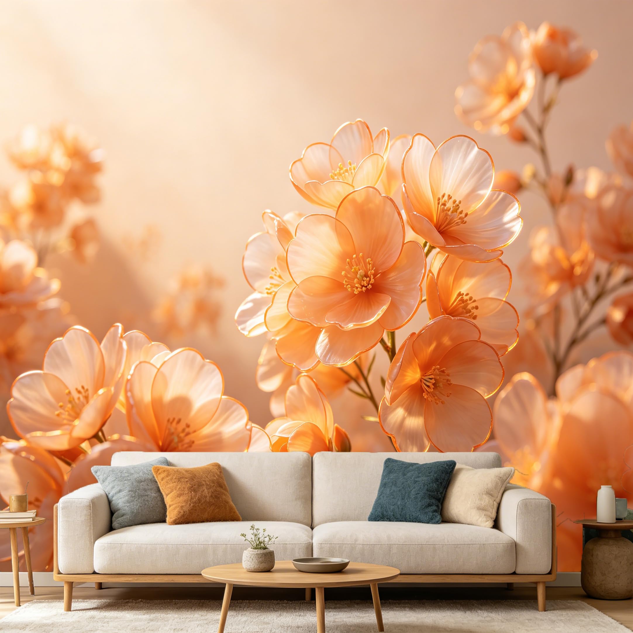 Custom Size Wall Mural Botanical Peach Blossom Watercolor Floral Art SelfAdhesive Art Prints wall Fabric(No PVC) Removable Wallpaper Home Bedroom Decor