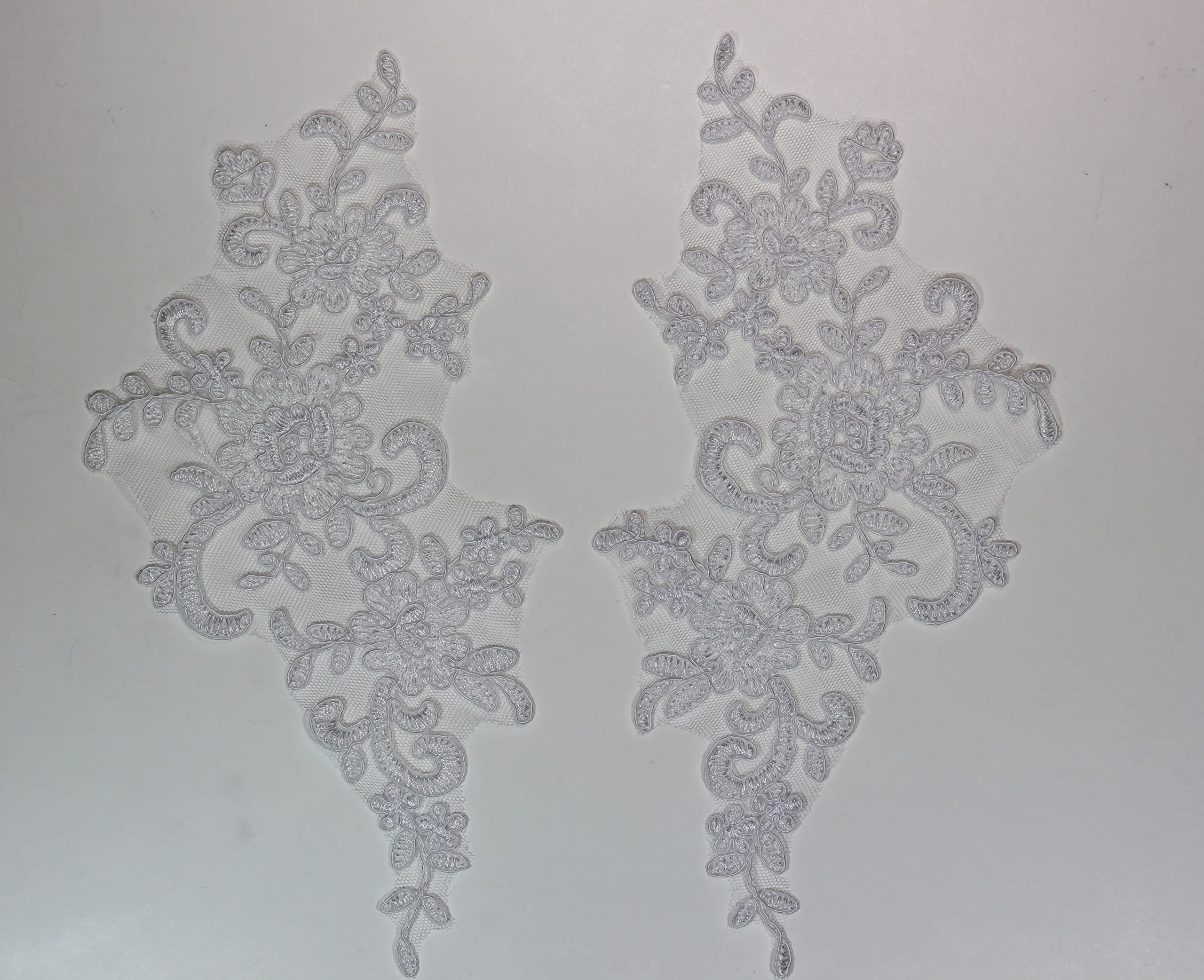 4 X Corded Embroidery Floral Lace Applique Wedding Motif Sew On Size: 25 cm x 12 cm :#39A (Cream)