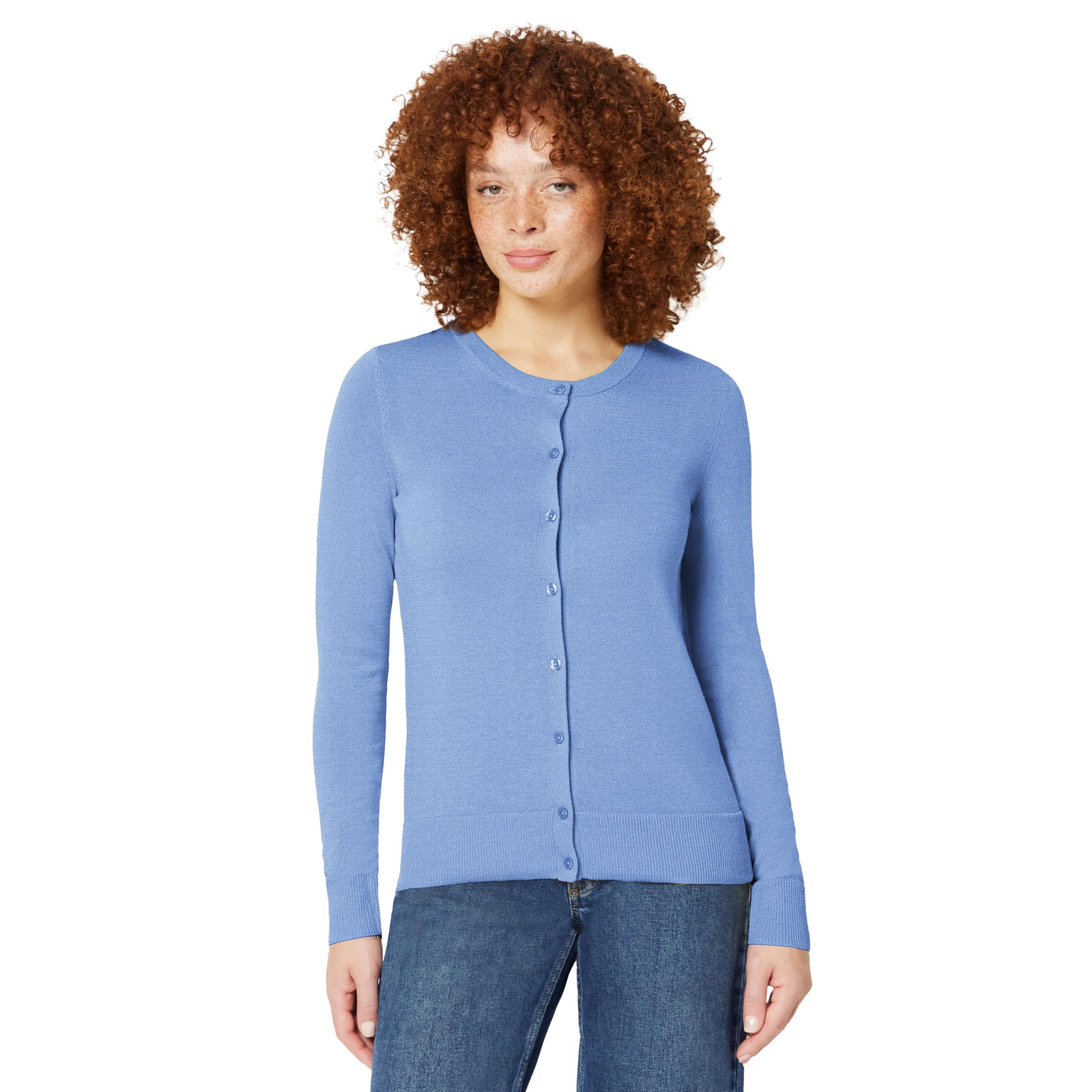Amazon Essentials Women's Lightweight Crewneck Cardigan Jumper (Available in Plus Size), Blue, XXL