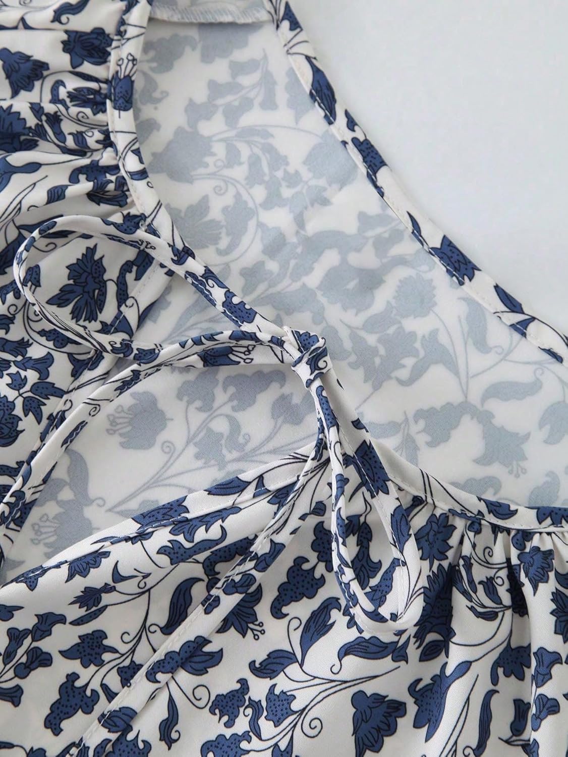 Floerns Women's Fall Plus Size Floral Print Boho V Neck Drawstring Long Sleeve Top Tie Front Blouse Teacher Outfits - Image 2