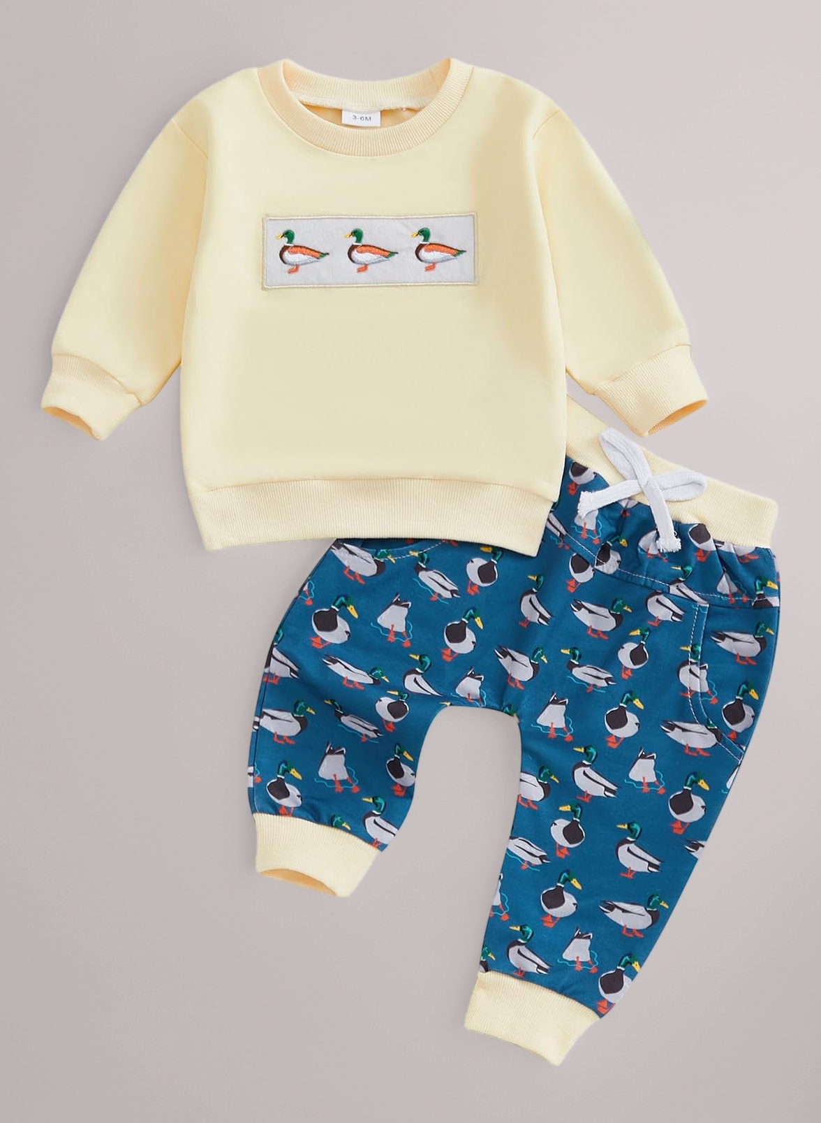 Toddler Baby Boy Fall Clothes Set Long Sleeves Duck Embroidery 2 Pcs Outfits Casual Baby Boy Pants Set Newborn Sweatshirt Cloths Set