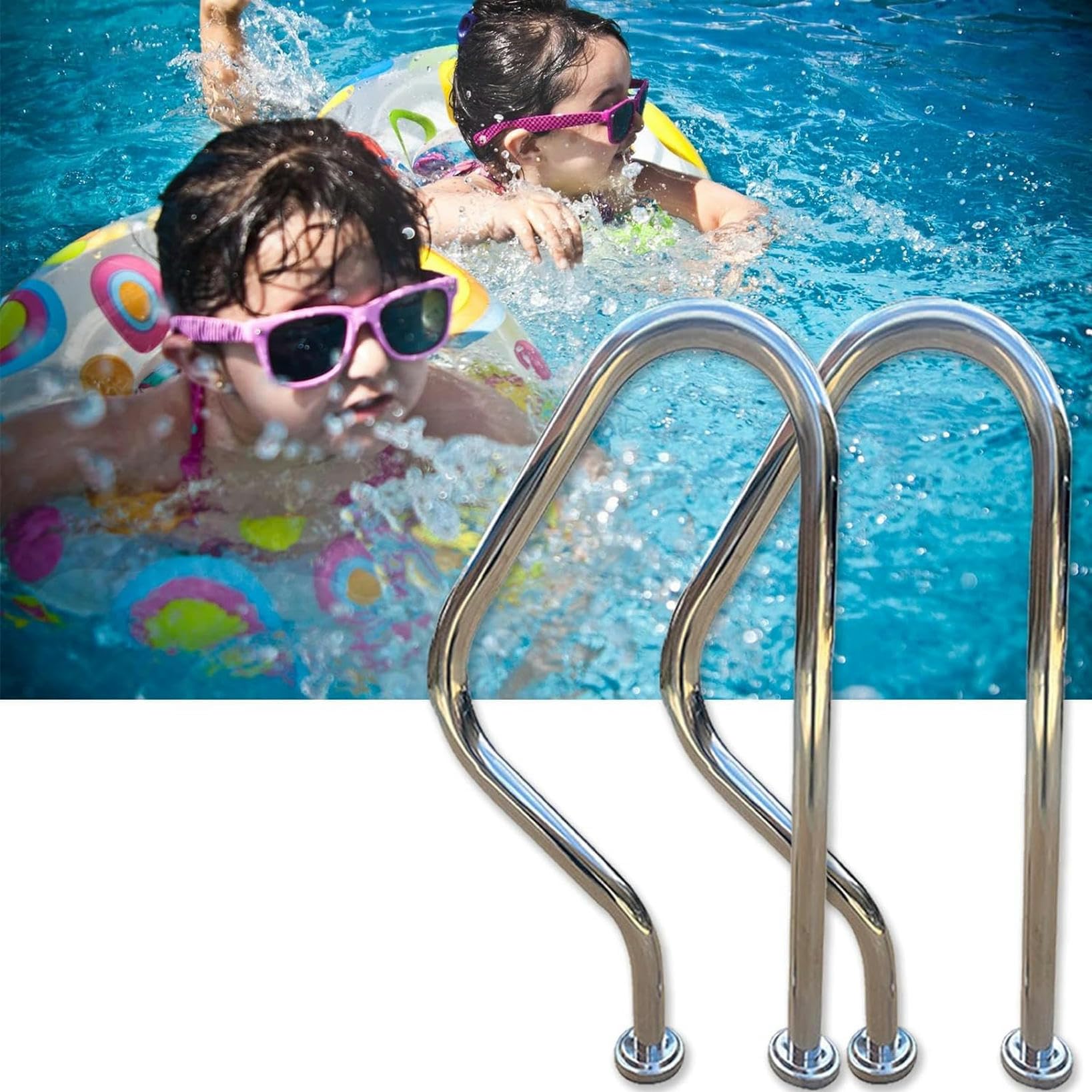 Swimming Pool Safety Hand Rail Pool Handrail Swimming Pool Handrail, Stainless Steel Pool Grab Handle, Curved Spa Railing,Silver Pool Stair Hand Rail for Swimming Pools, Incline Layers, Water Park