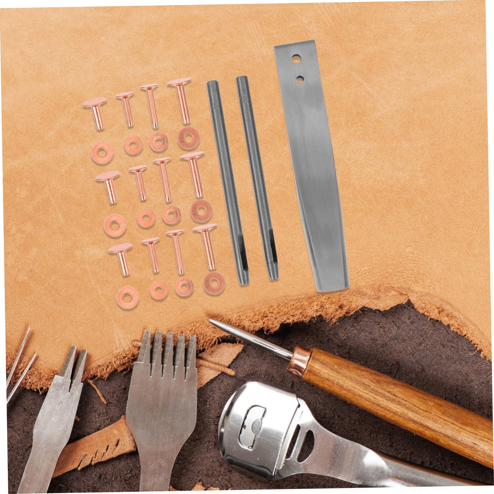 GLEAVI Kit de Remaches de Cobre Remaches para Bolsos y Ropa Herramientas de Fijación Incluidas para Trabajos de Cuero y Manualidades DIY