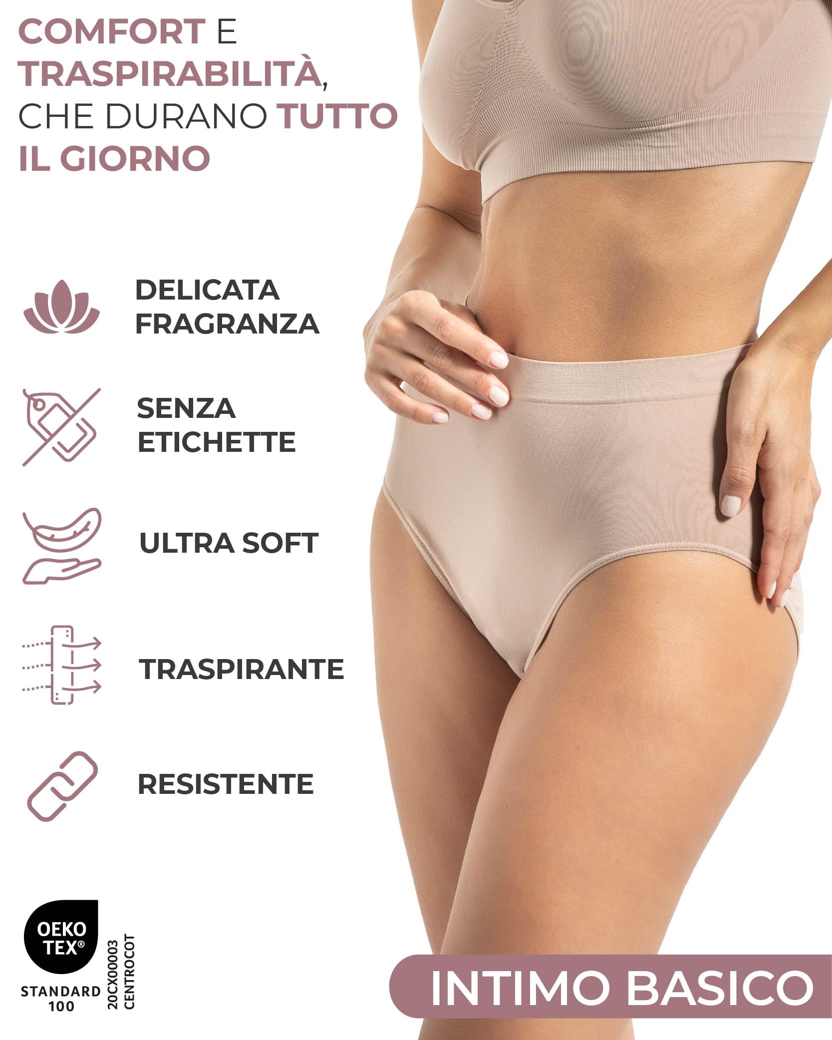 Risalti Slip Donna Vita Alta Microfibra Seamless 3Pz - Mutande Donna Senza Cuciture ed Etichette, Elasticizzate, Traspiranti, Intimo Morbido Effetto Seconda Pelle - Made in Italy
