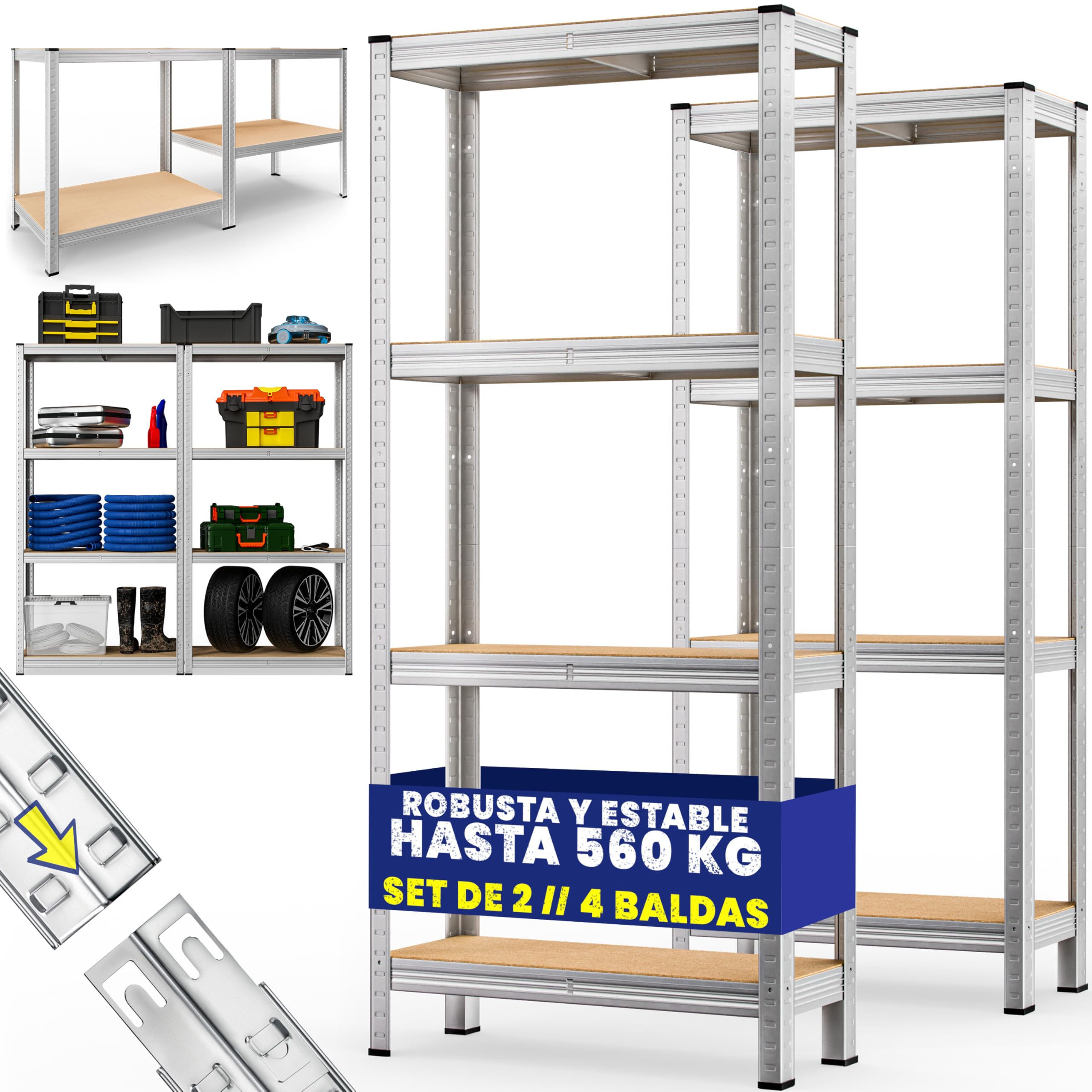Monzana® Estanterías Almacenaje, Metálicas, 2 Unid., 170x75x30cm, 560kg, 4 Baldas, Cargas Pesadas, Trastero Organizador Taller Despensa