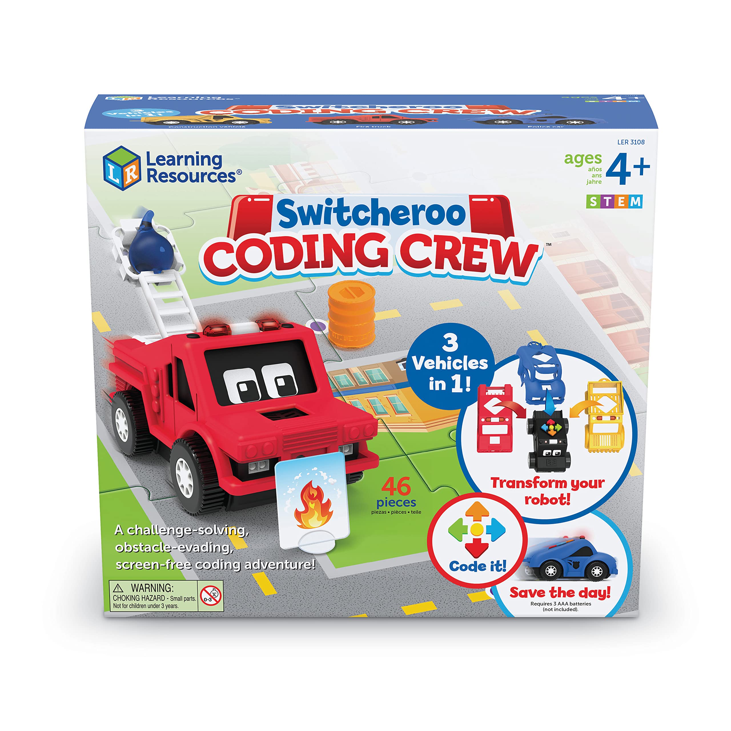 Learning Resources El Equipo de codificación Switcheroo Coding Crew, Juguete de Stem para niños, Juguete para codificar, Robot Interactivo, 46 Piezas, 4+ años