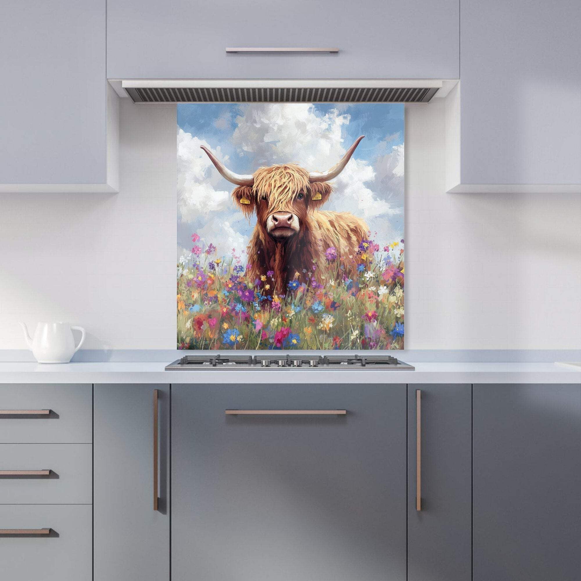 Warren Reed - Highland Cow Glass Kitchen Splashback - 65 x 60cm - Heat-Resistant