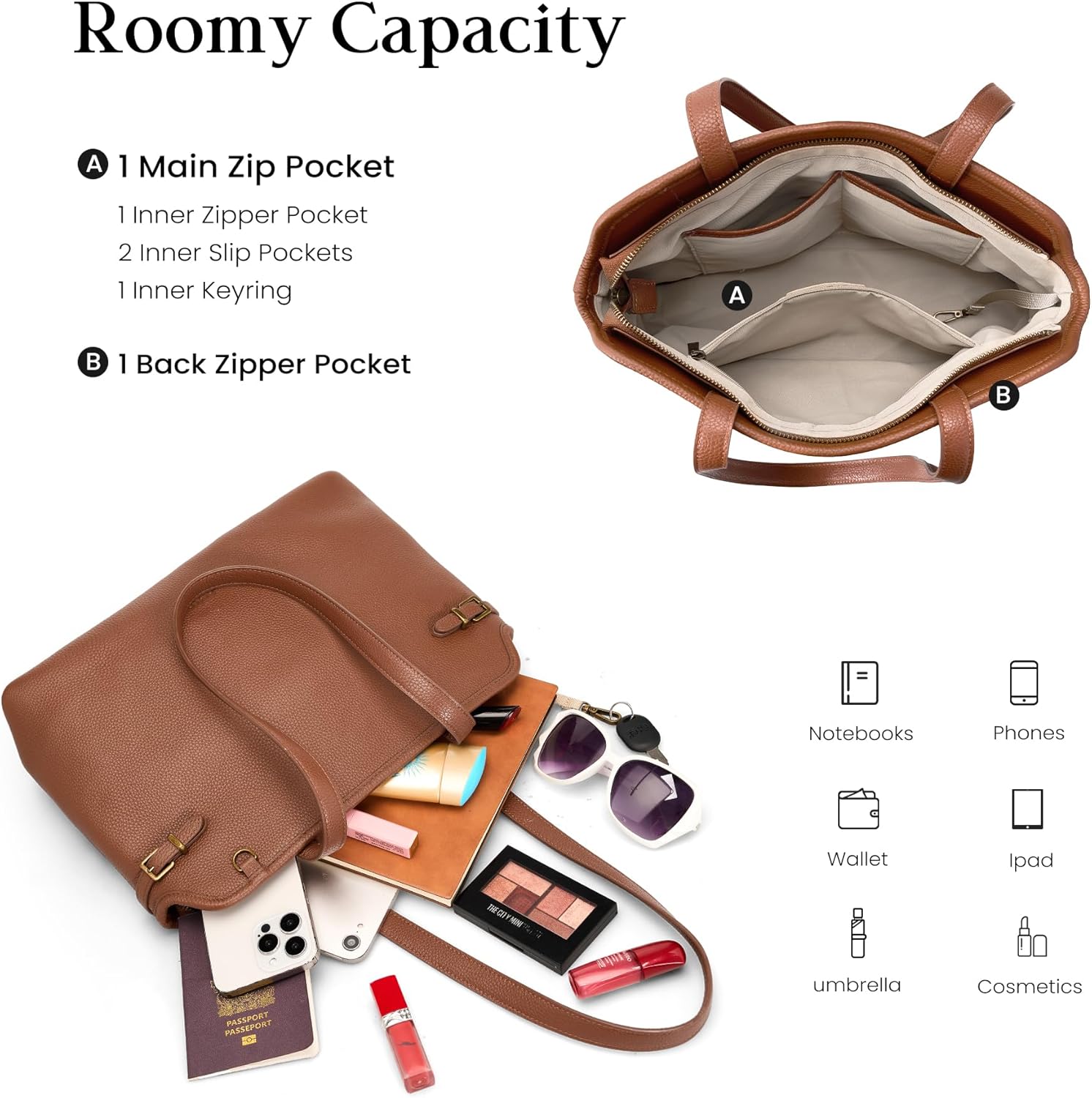 befen Soft Genuine Leather Medium Tote Bag for Women Designer Totes Purse Handbags with Top Handles Satchel Purses - Image 3