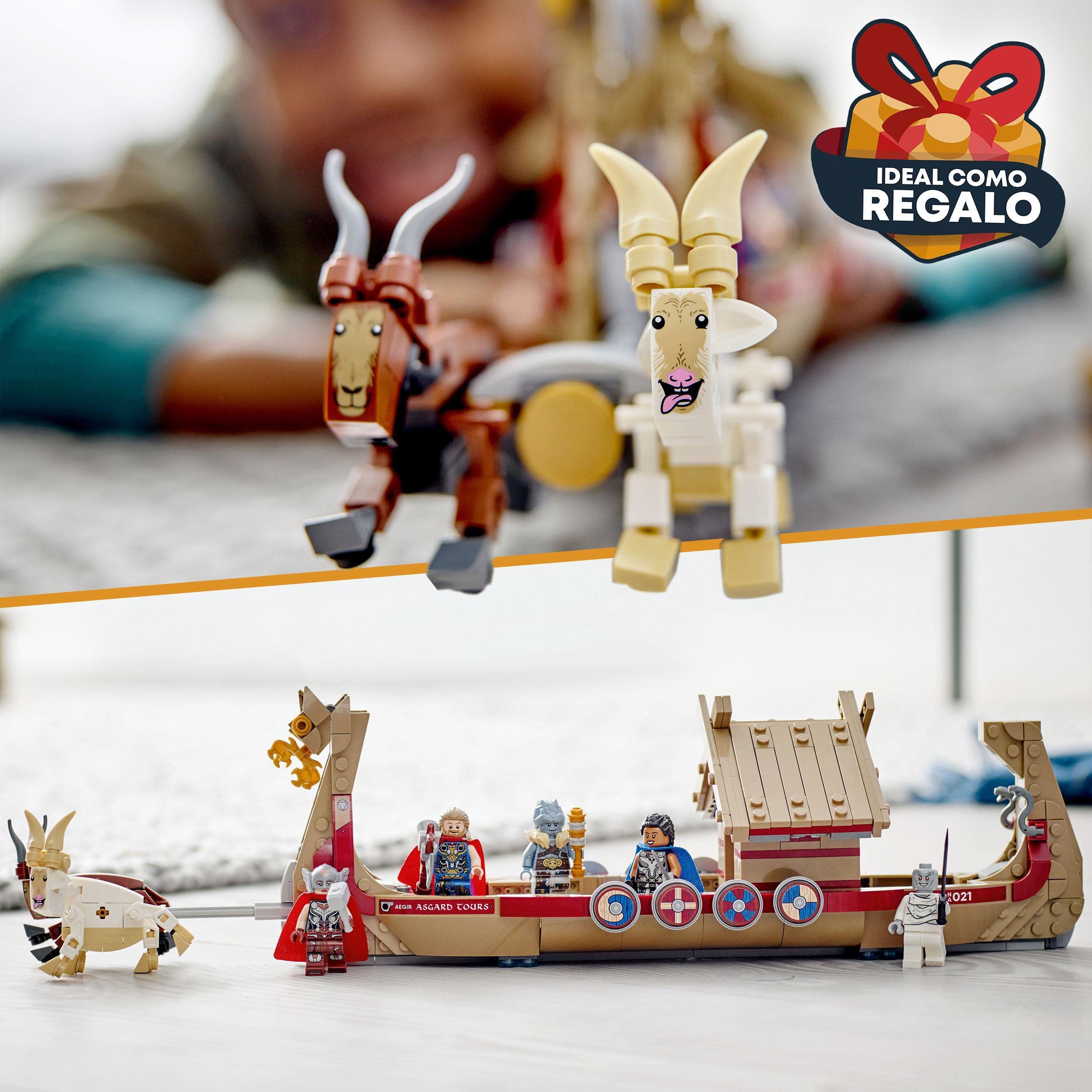 LEGO 76208 Marvel Barco Caprino, Juguete de Construcción, Cabras y Stormbreaker, Película Love and Thunder, Reyes, para Niños de 8 Años
