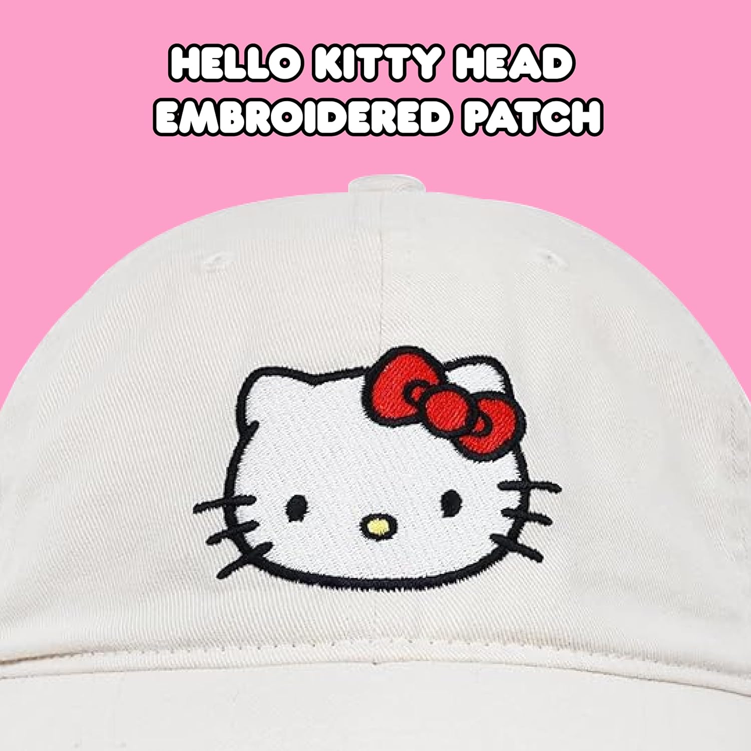 Concept One Unisex-Adult Hello Kitty Baseball Cap, Adjustable Cotton Dad Hat with Curved Brim, Pigment Washed - Image 3