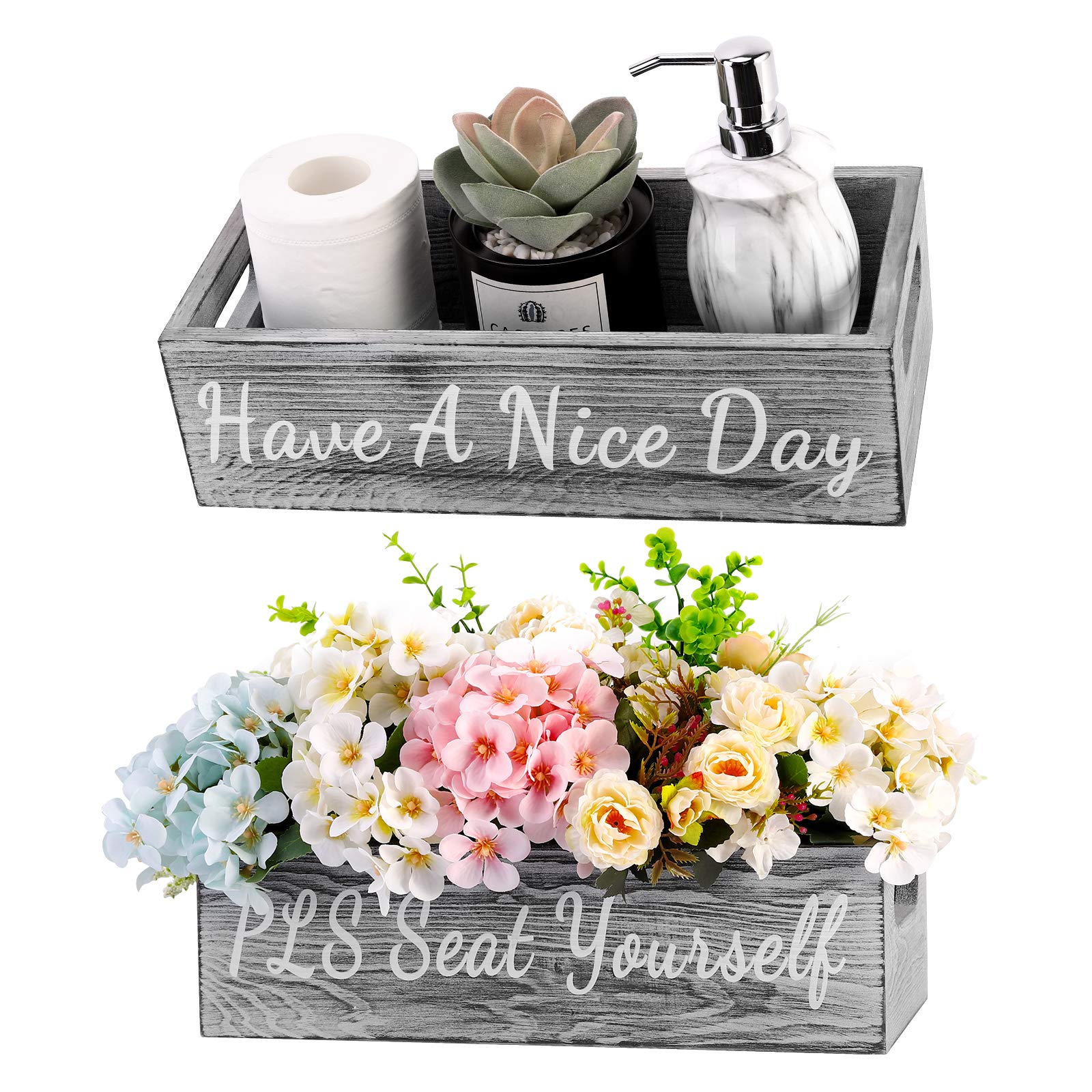 Buy Lewondr Bathroom Decor Box with Handles, 2 Sides Wood Toilet Tank