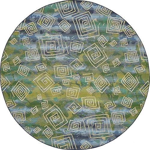 Unique Loom - Alfombra colección de círculos abstractos, de transición para interiores y exteriores, beige, Polipropileno, AzulVerde