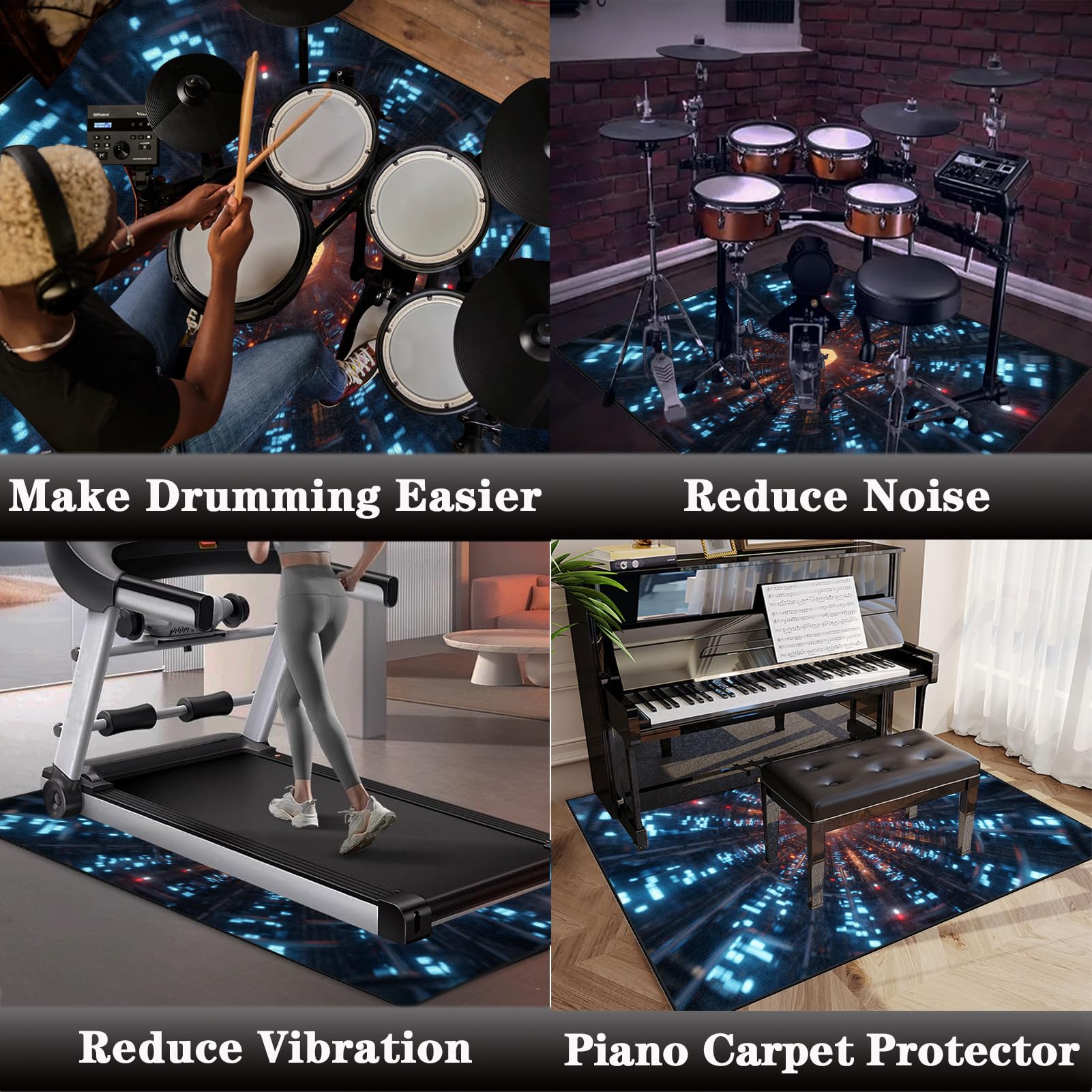 Tappetino per Batteria Elettronica, 230 x 180 cm Tappeto Professionale per Batteria e Strumenti a Percussione Elettronici, Tamburo Rullante, Tappeto Drum Carpet Tappeto a Tamburo per Grancassa