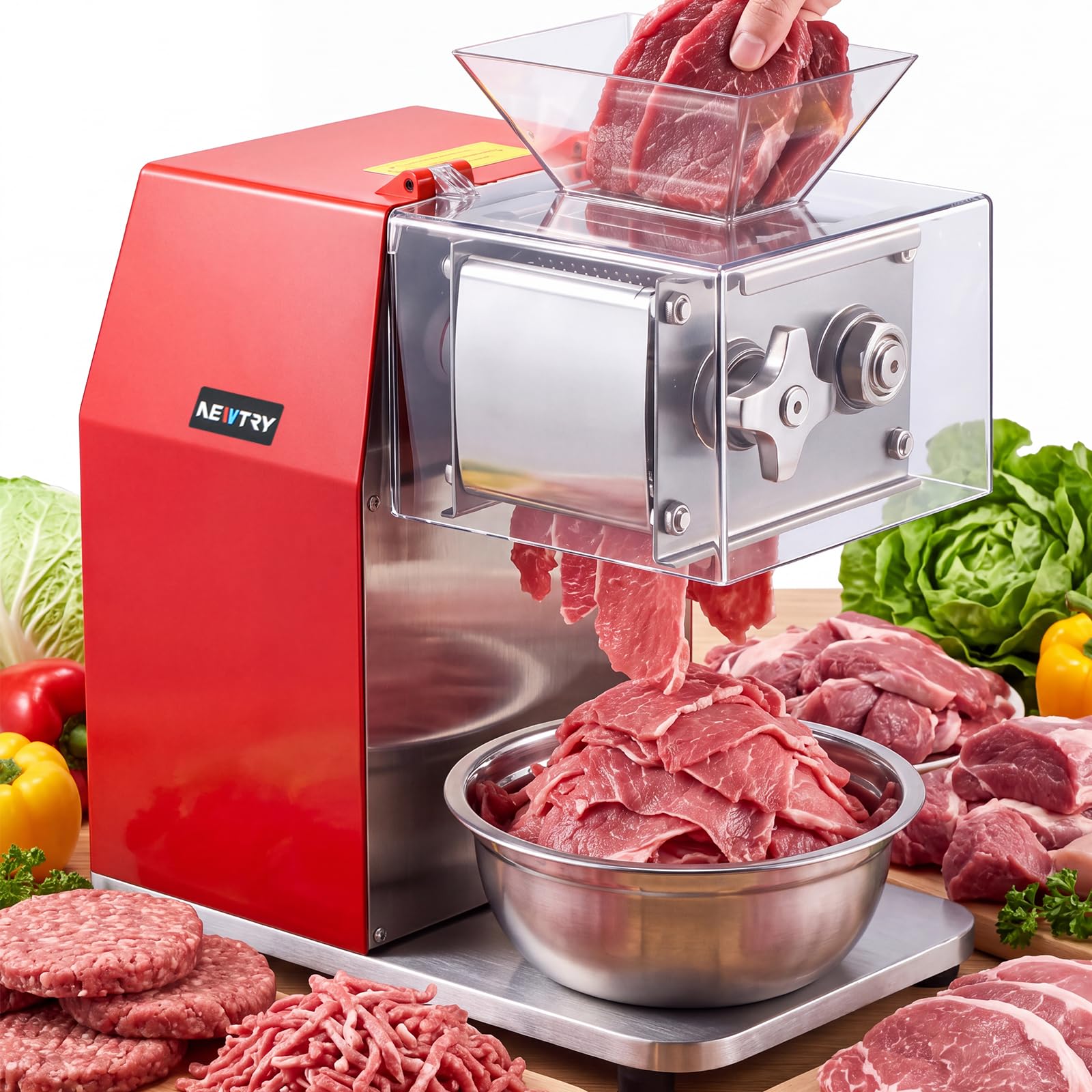 NEWTRY Trancheuse viande commerciale 850W 2,5mm Gastro coupe dés