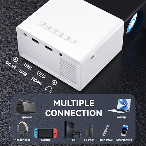 Miniatura 3 de Mini proyector con proyectores portátiles Wifi compatible con 1080P 200 pulgadas Mini proyector de película HD, proyectores para exteriores Blanco +