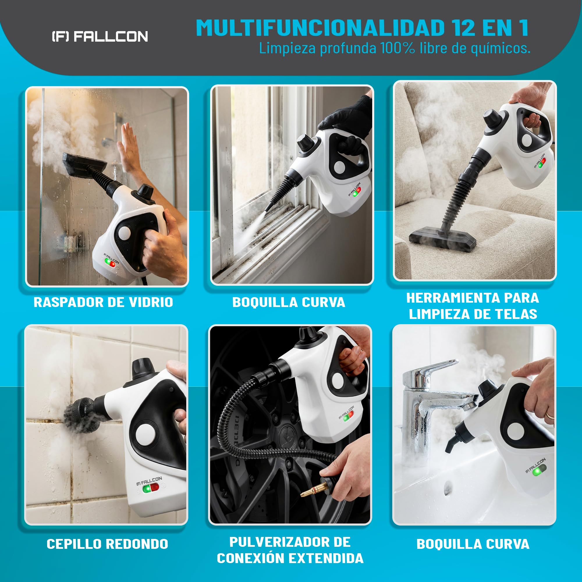 Vaporeta Limpieza Hogar 1050W – Vaporeta de Mano Potente Modelo MEJORADO 2026 con 12 Accesorios y Bolsa | Limpiador a Vapor Alta Presión 135°C sin Químicos para Cocina, Baño, Juntas y Ventanas