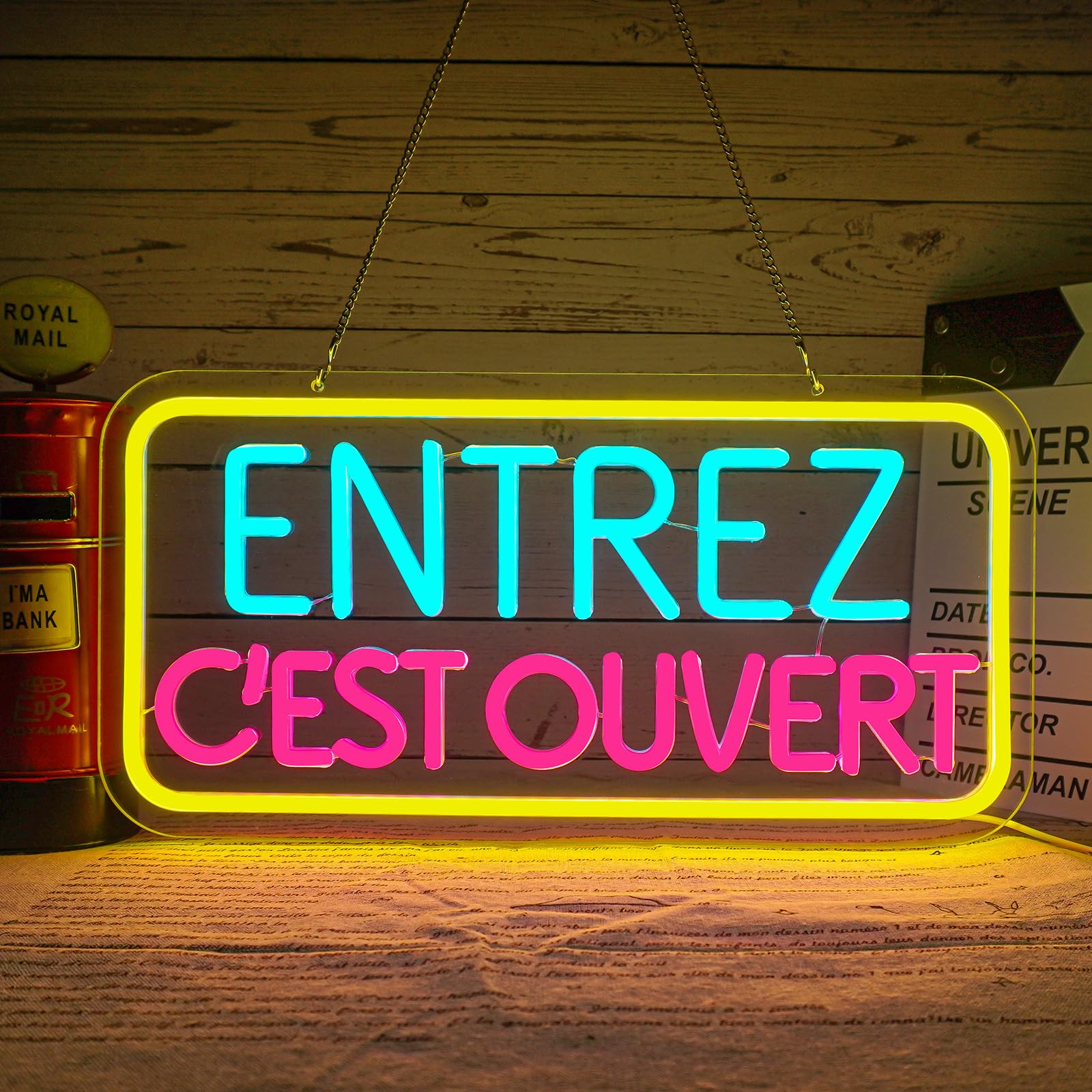 Enseigne lumineuse néon ENTREZ C'EST OUVERT LED à intensité variable pour vitrine