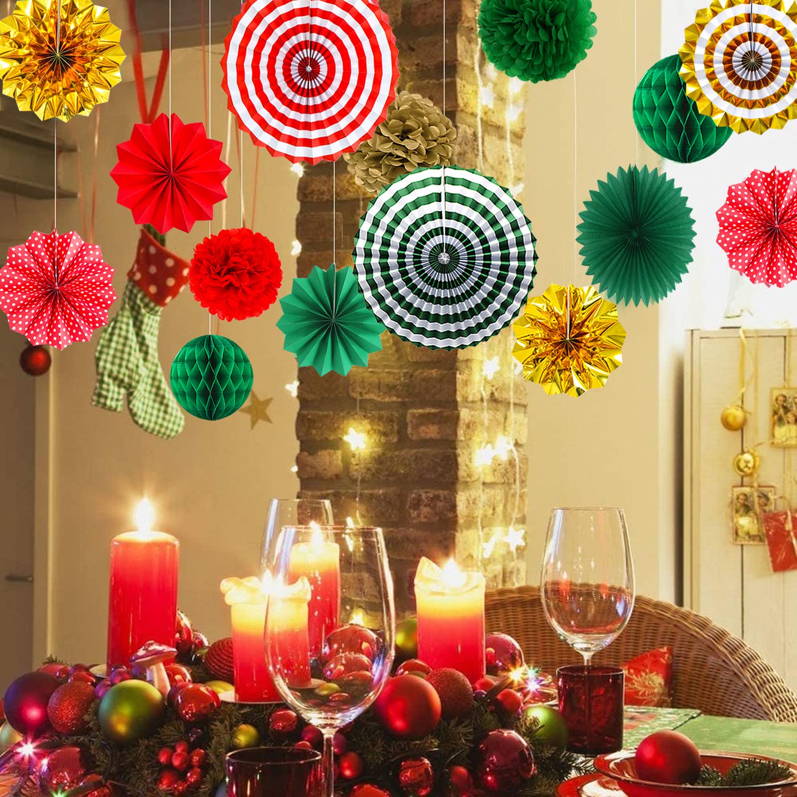 Banderas de triángulo de Navidad, banderín de papel rojo verde dorado para cumpleaños de Navidad, decoraciones de fiesta de Navidad, decoración de año nuevo