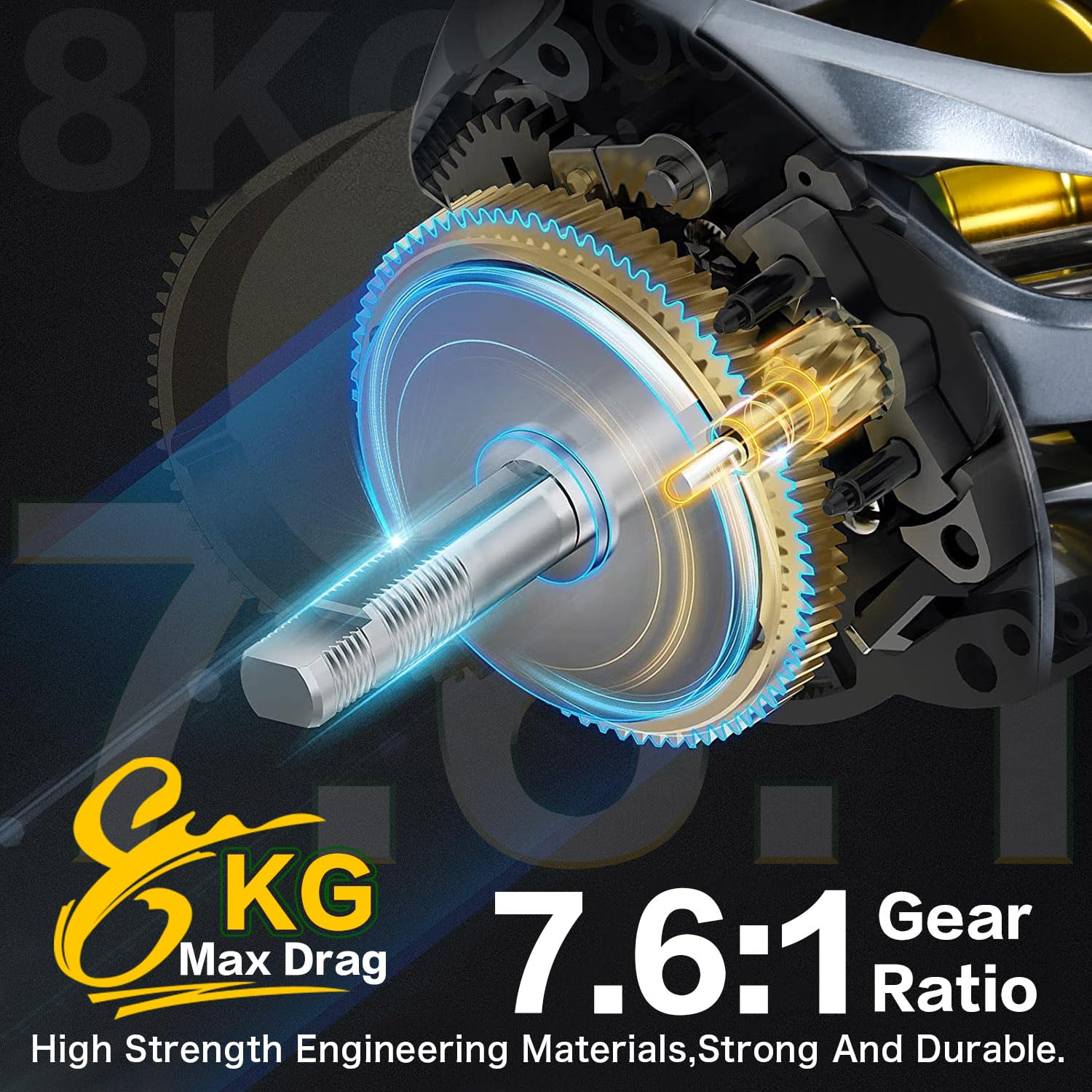 Sougayilang SY-200 - Mulinello da pesca per baitcasting, 11+1, doppia schermatura, in acciaio inox, freni magnetici a 7 pulsanti, rapporto di trasmissione 7,6:1, 8 kg di resistenza liscia
